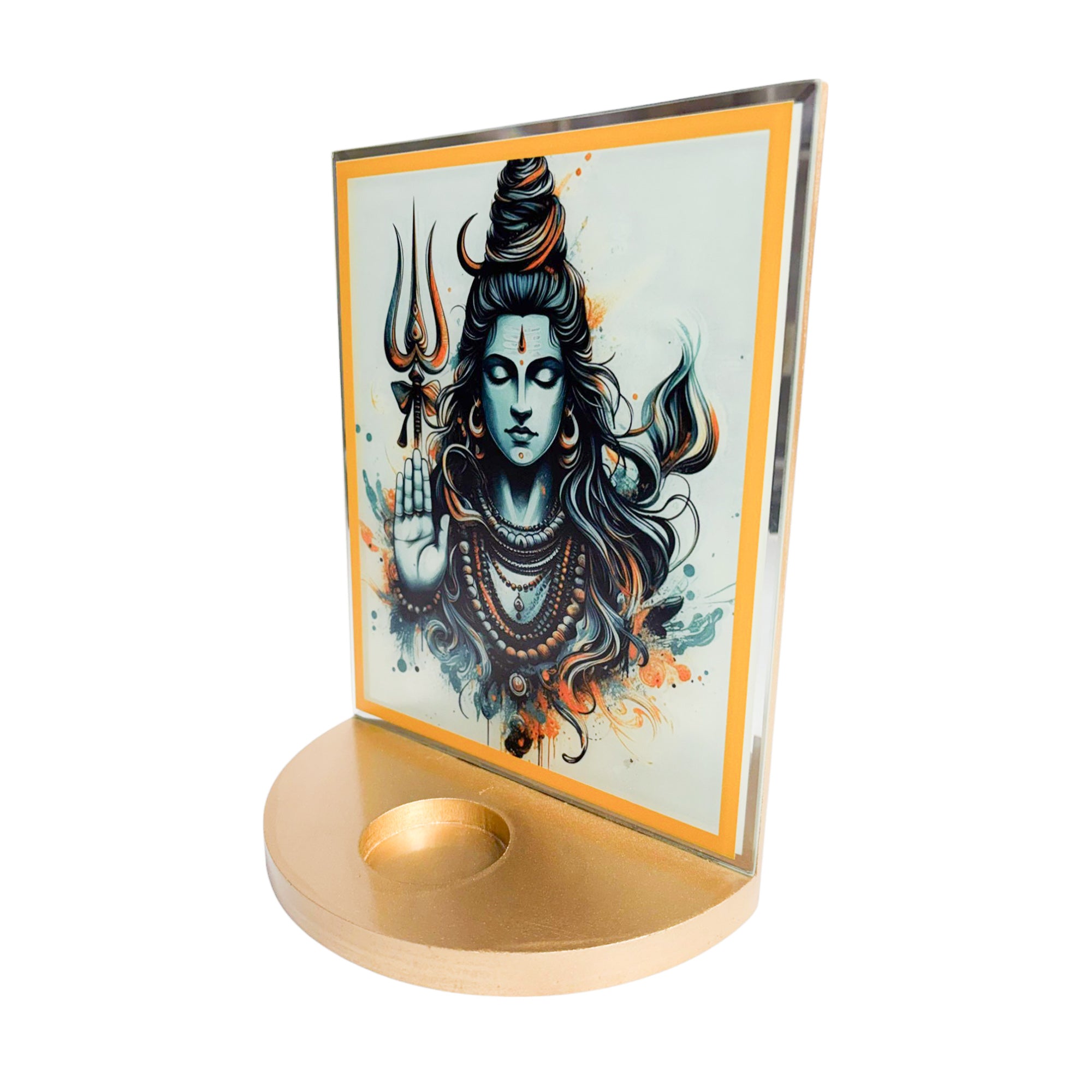 Designer Glass Mahadev Tabletop with T-light for Blessings-TH-5687