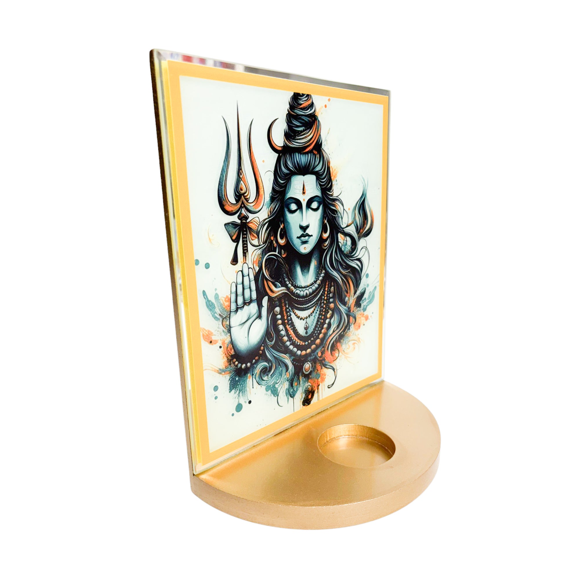 Designer Glass Mahadev Tabletop with T-light for Blessings-TH-5687