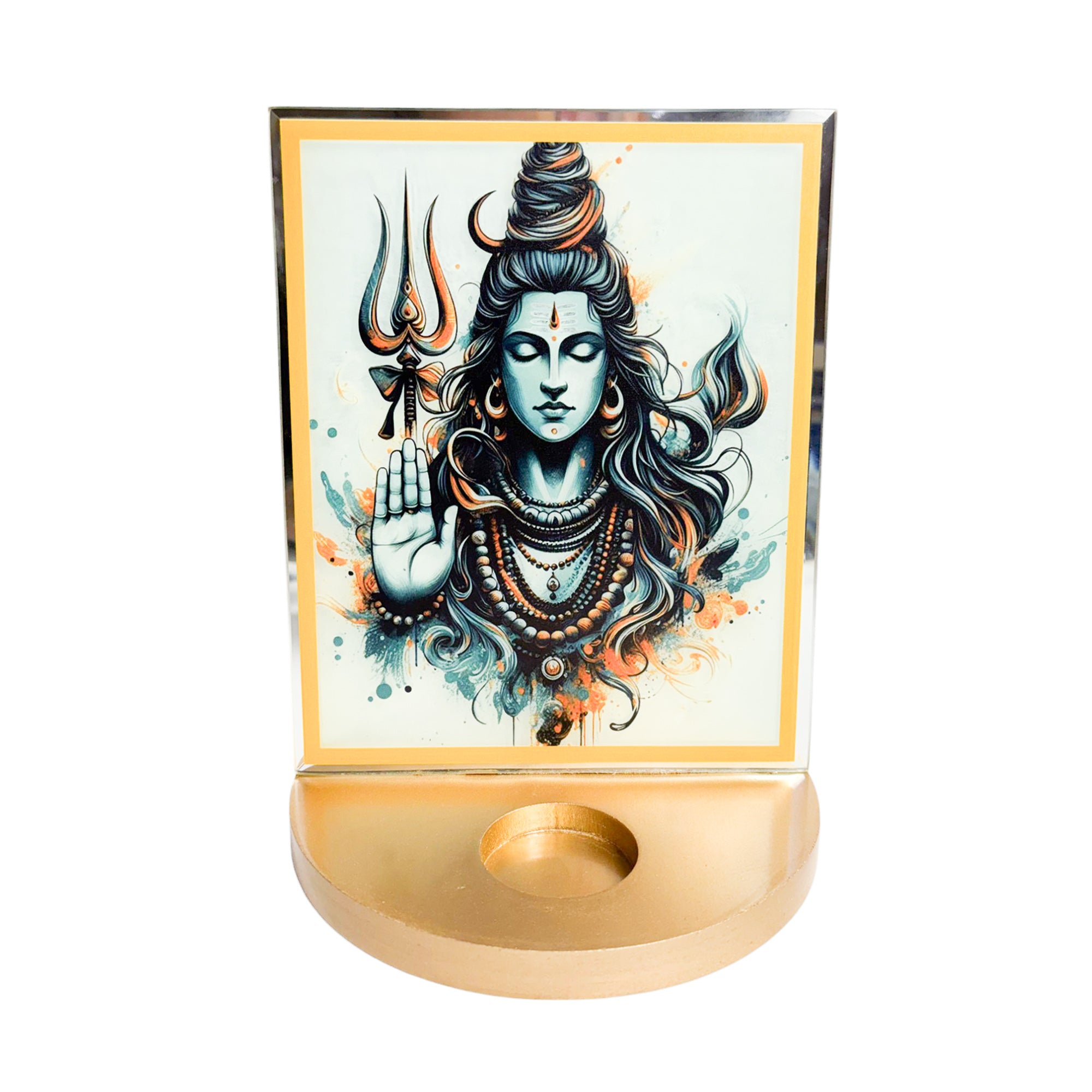 Designer Glass Mahadev Tabletop with T-light for Blessings-TH-5687