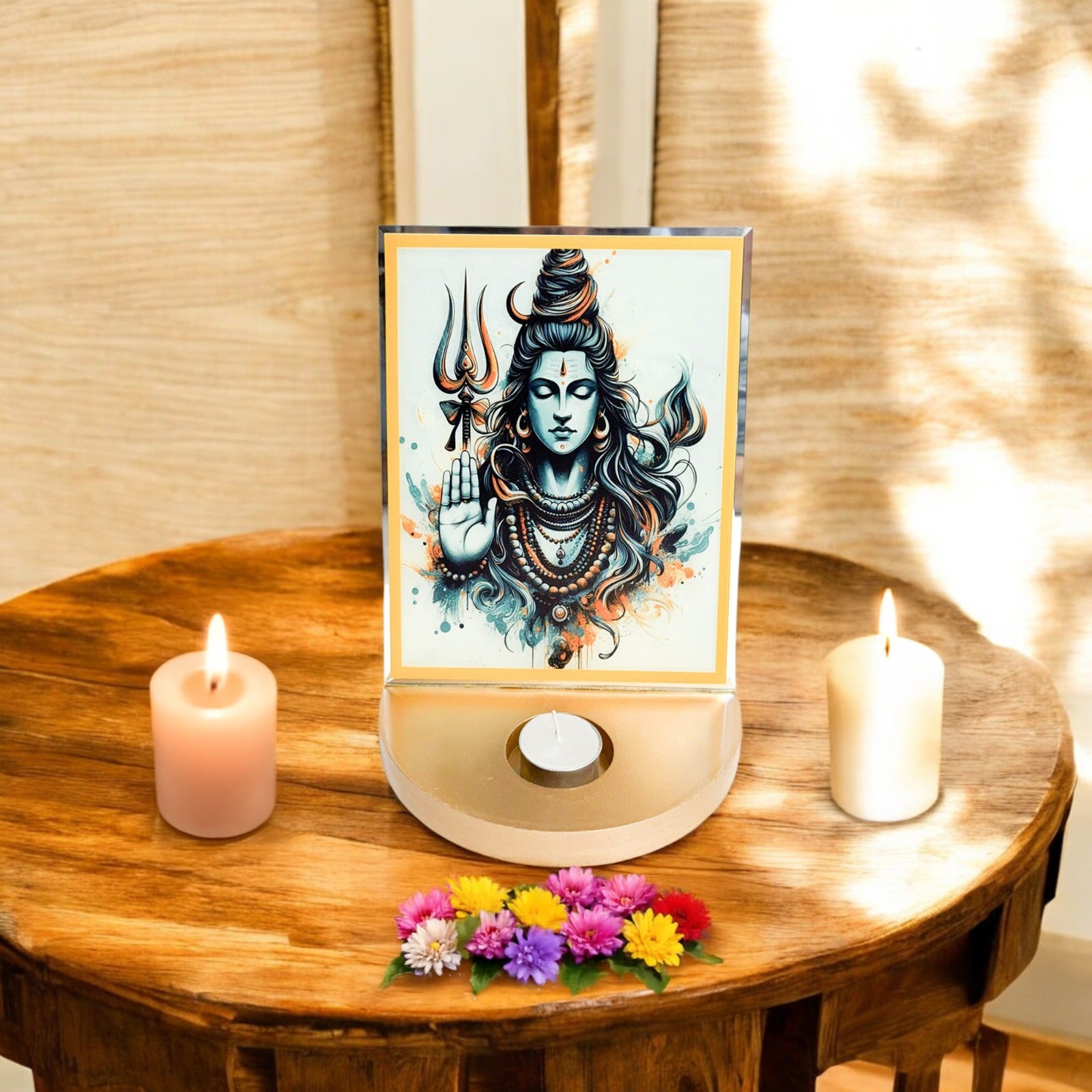 Designer Glass Mahadev Tabletop with T-light for Blessings-TH-5687