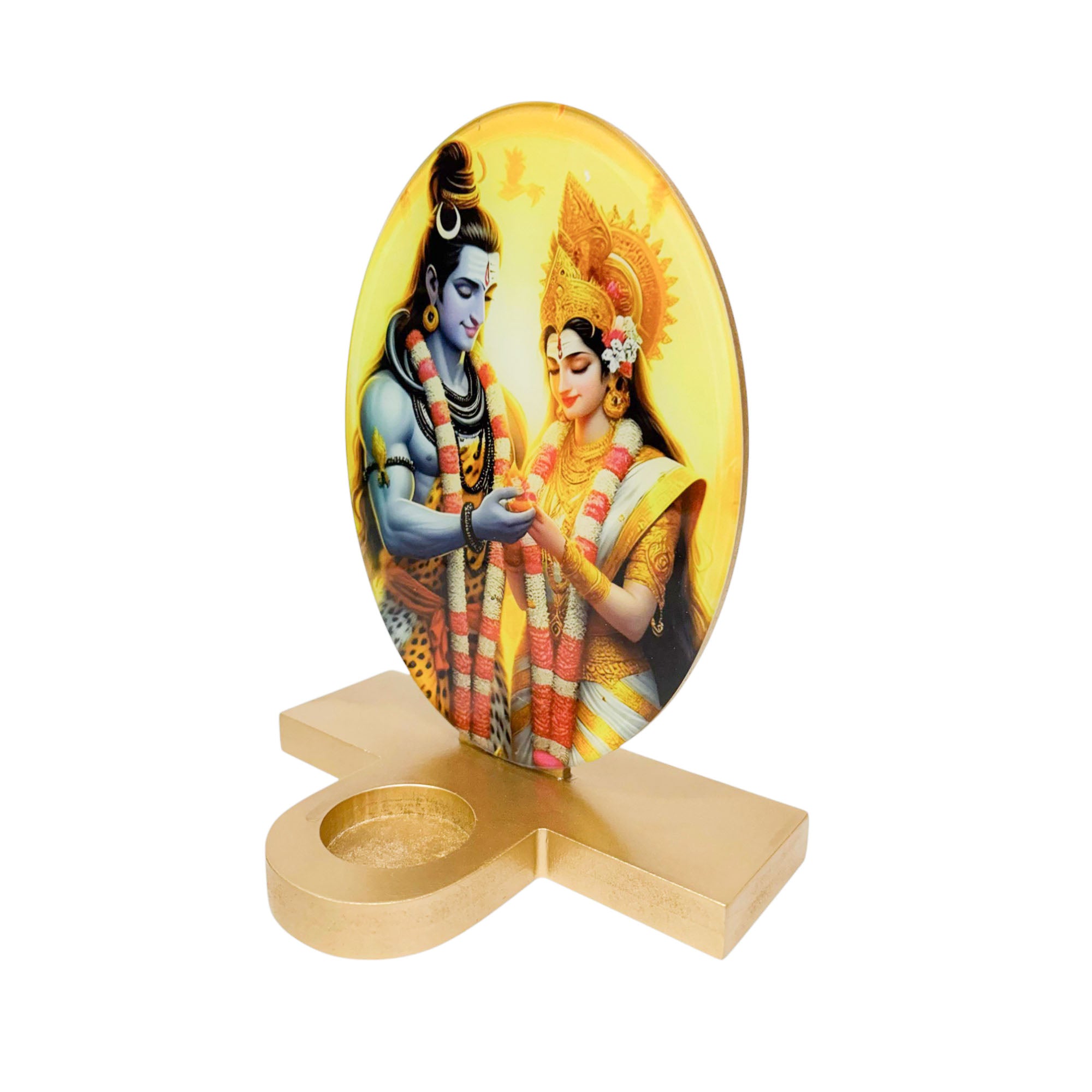 Lord Shiva and Parvati Ji Printed Mirror Frame with T-lite Table top-TH-5691