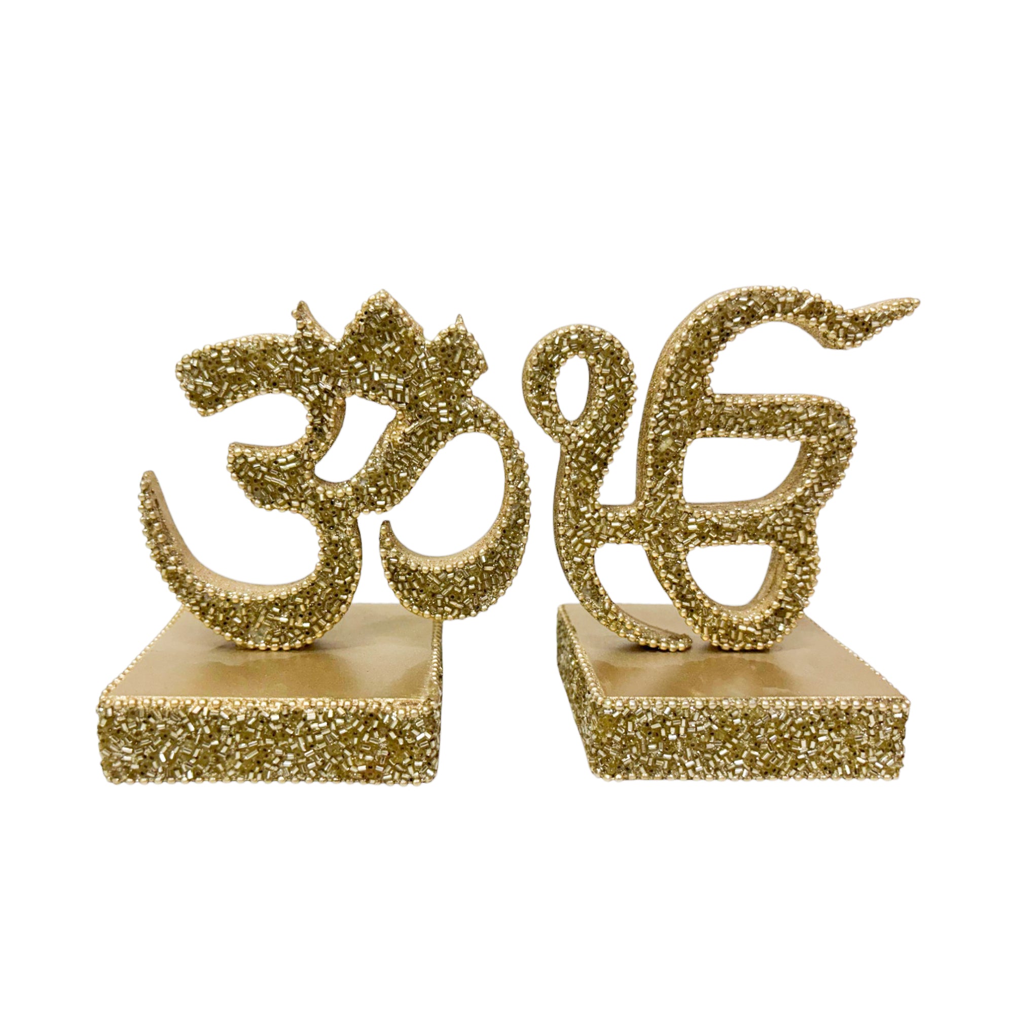 Decorative “Om & Omkara” with Glitter,  Religious Table Décor in Gold Colour-TH-5692