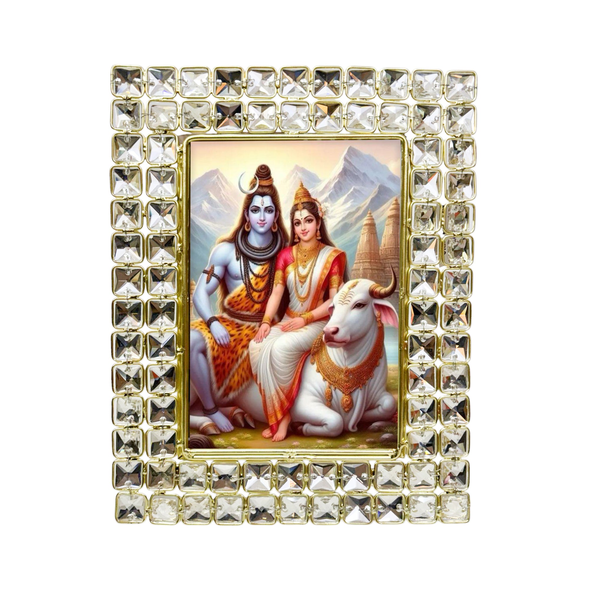 Jewelled Handcrafted Lord Shiva & Parvati Ji Photo Frame for blessing-TH-5708