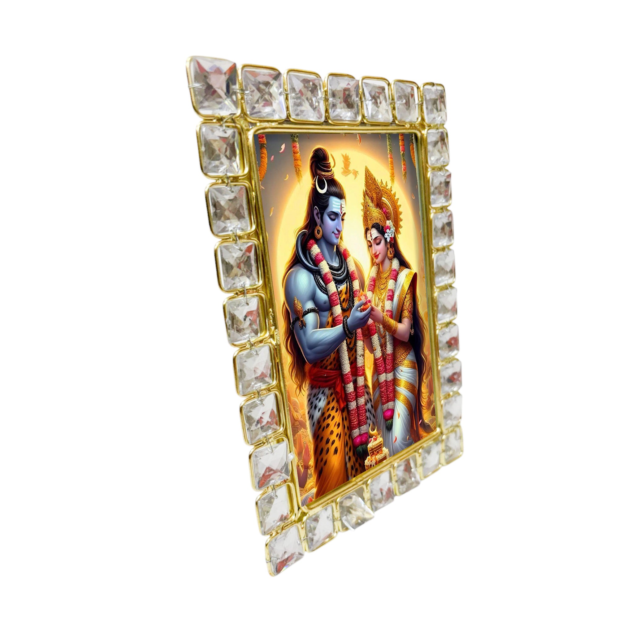 Jewelled Handcrafted Lord Shiva & Parvati Ji Photo Frame for Blessings (4x6 Inches)-TH-5707