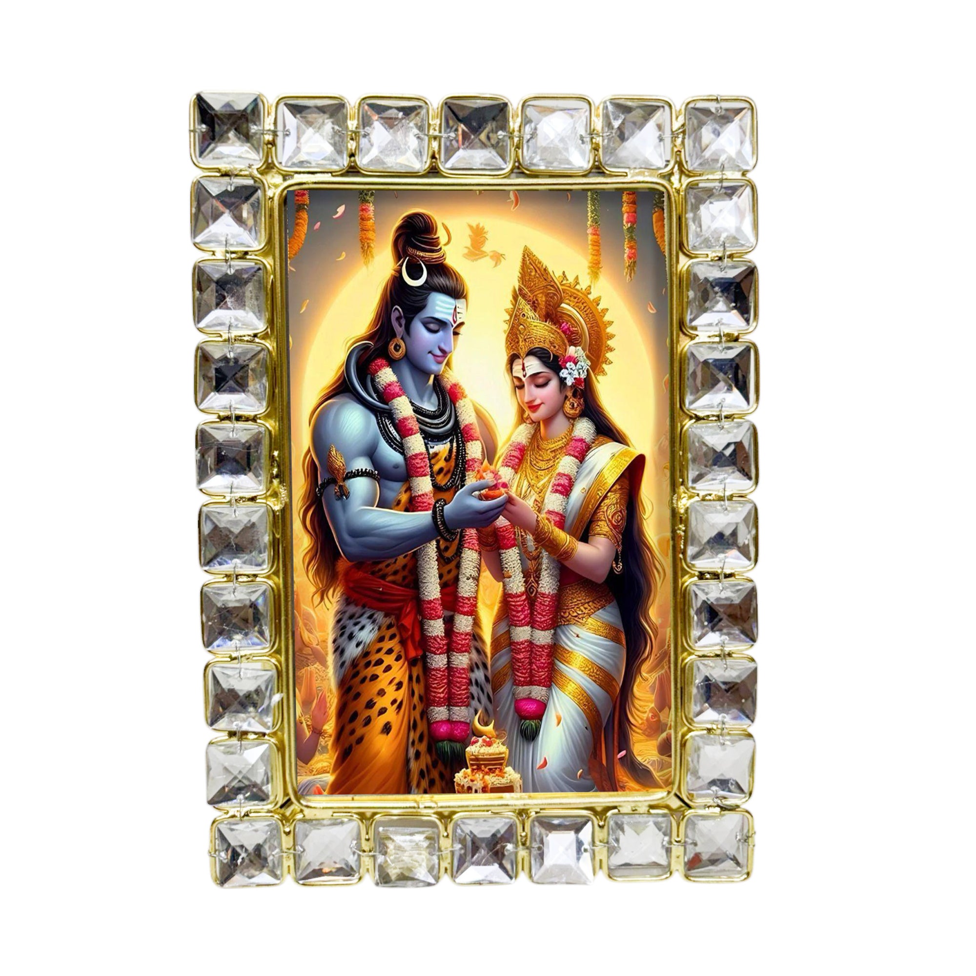 Jewelled Handcrafted Lord Shiva & Parvati Ji Photo Frame for Blessings (4x6 Inches)-TH-5707