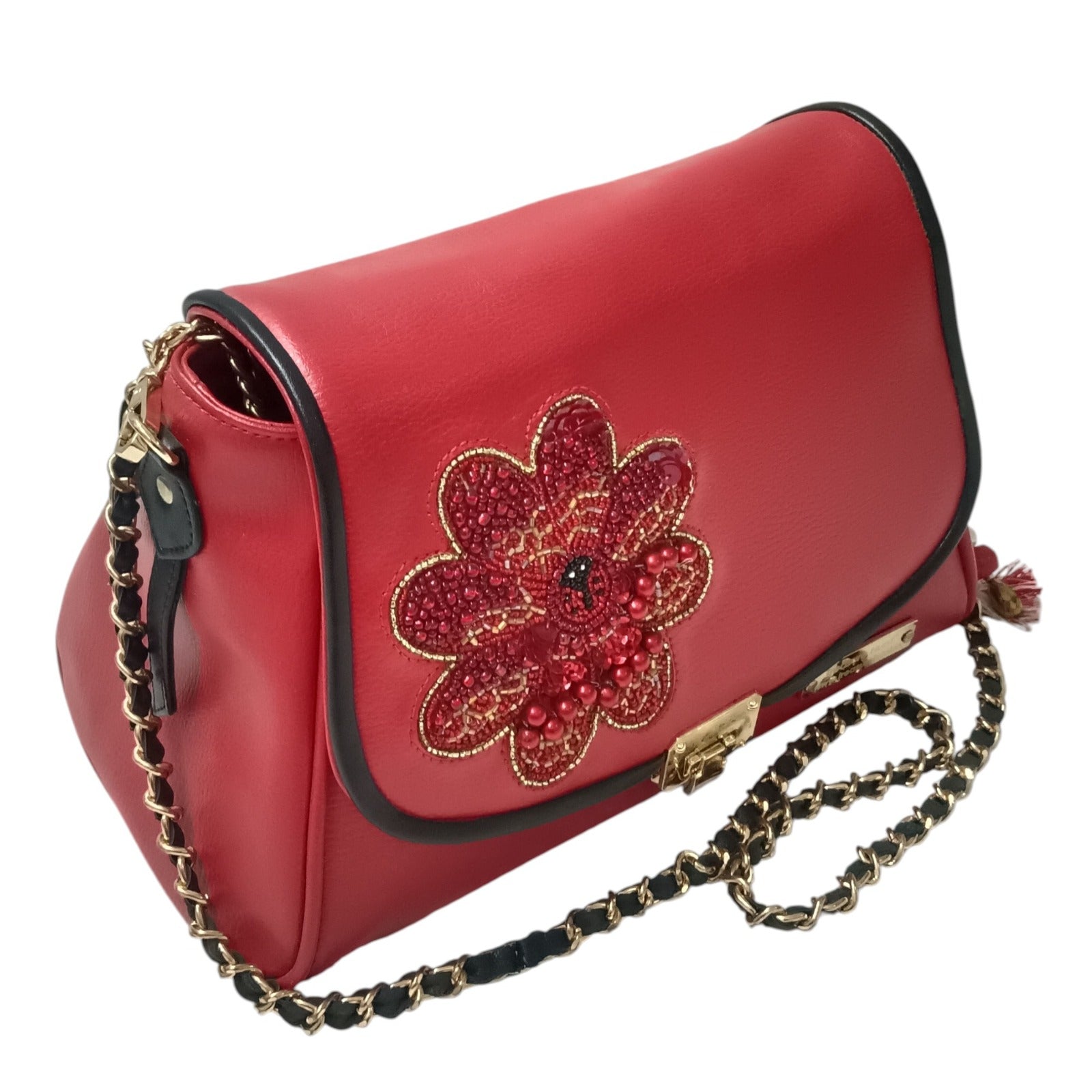 Flora Hand-Beaded Vegan PU Crossbody Bag for Valentine