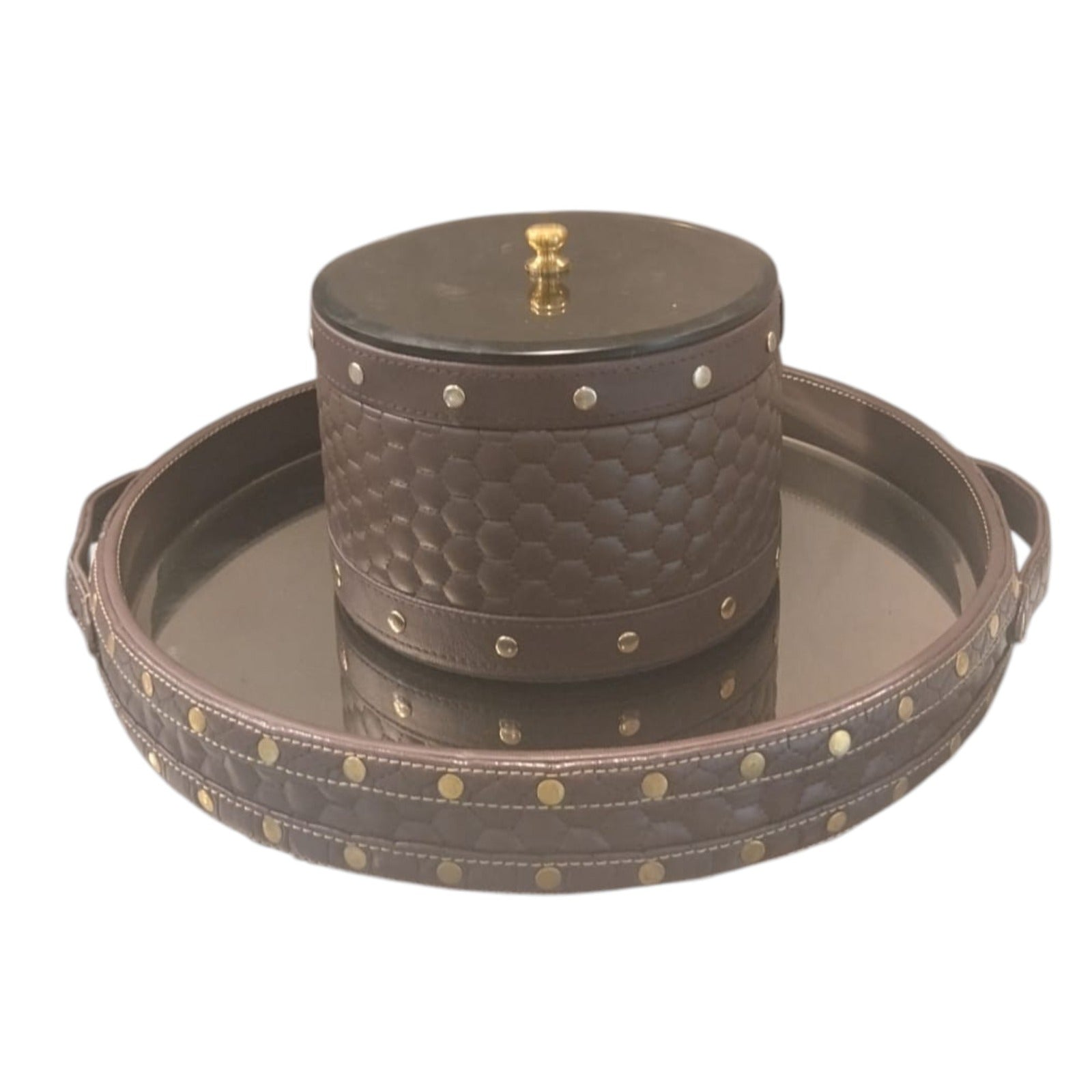 Studded Quilted Organizer & Mirrored Tray Set