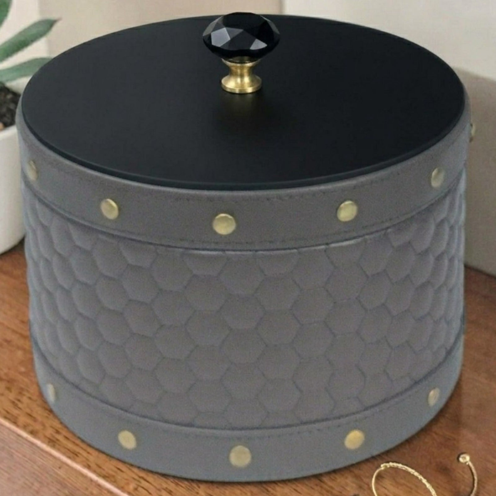Studded Round Quilted Storage Box