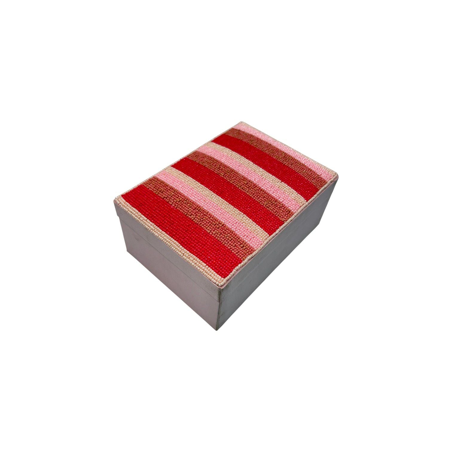 Red & Pink Striped Beaded Box