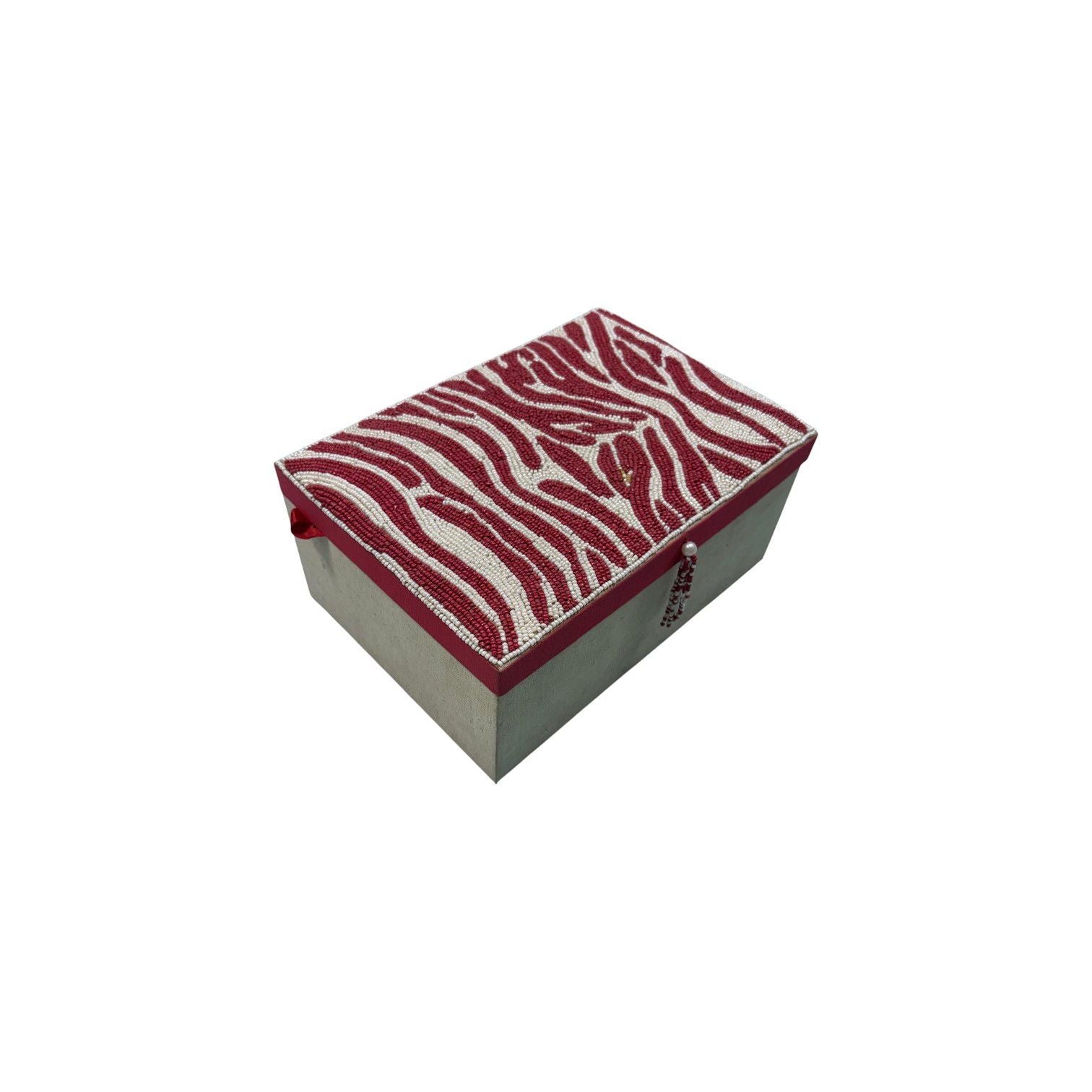 Red Zebra Beaded Jewelry Box
