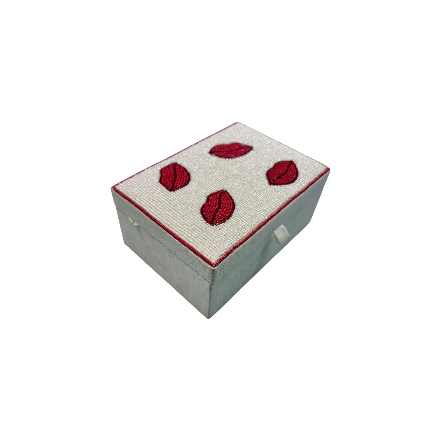 Beaded Crimson Lips Jewellery Box