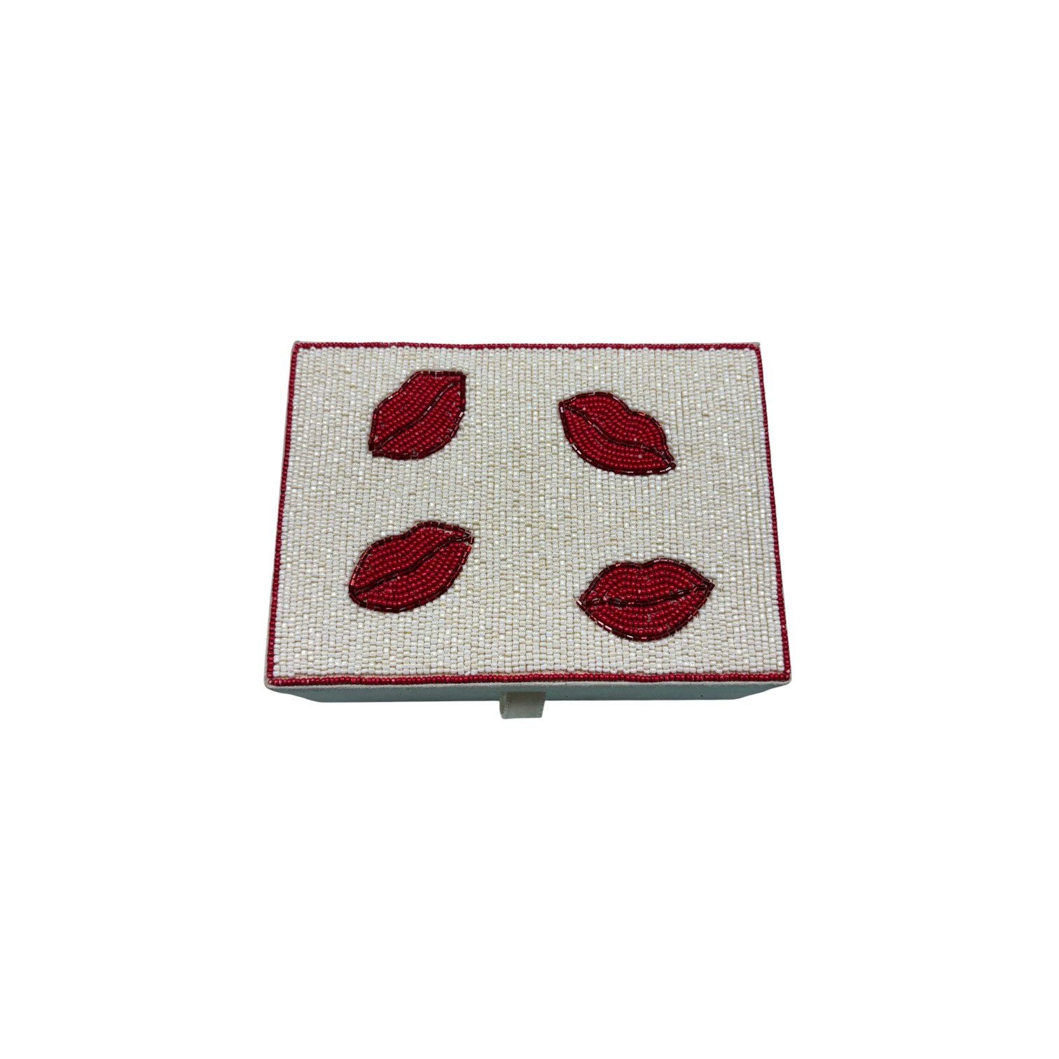 Beaded Crimson Lips Jewellery Box