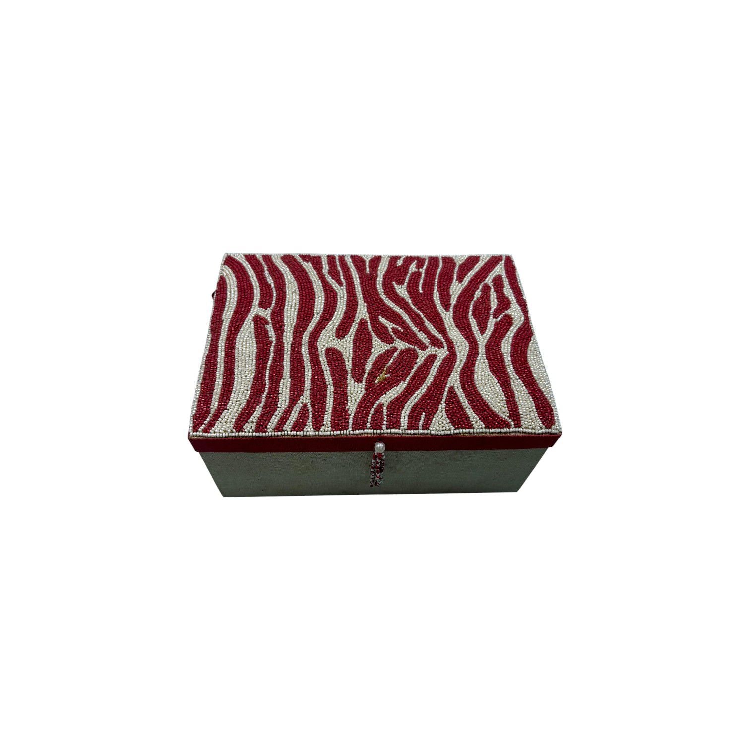 Red Zebra Beaded Jewelry Box