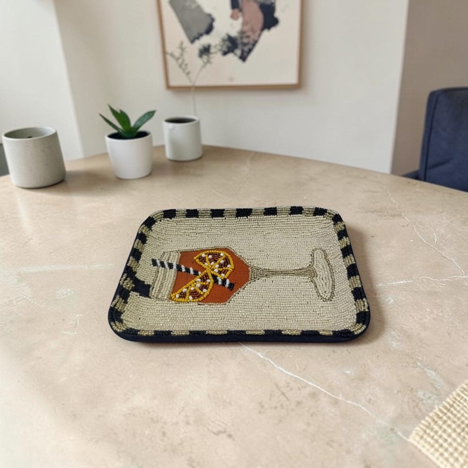 Hand-Beaded Floral Design Trinket Tray