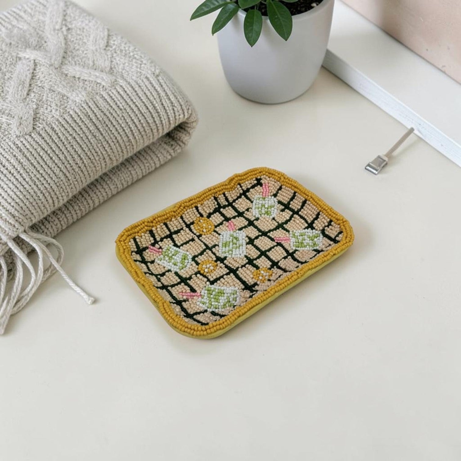 Hand-Beaded Floral Trinket Tray