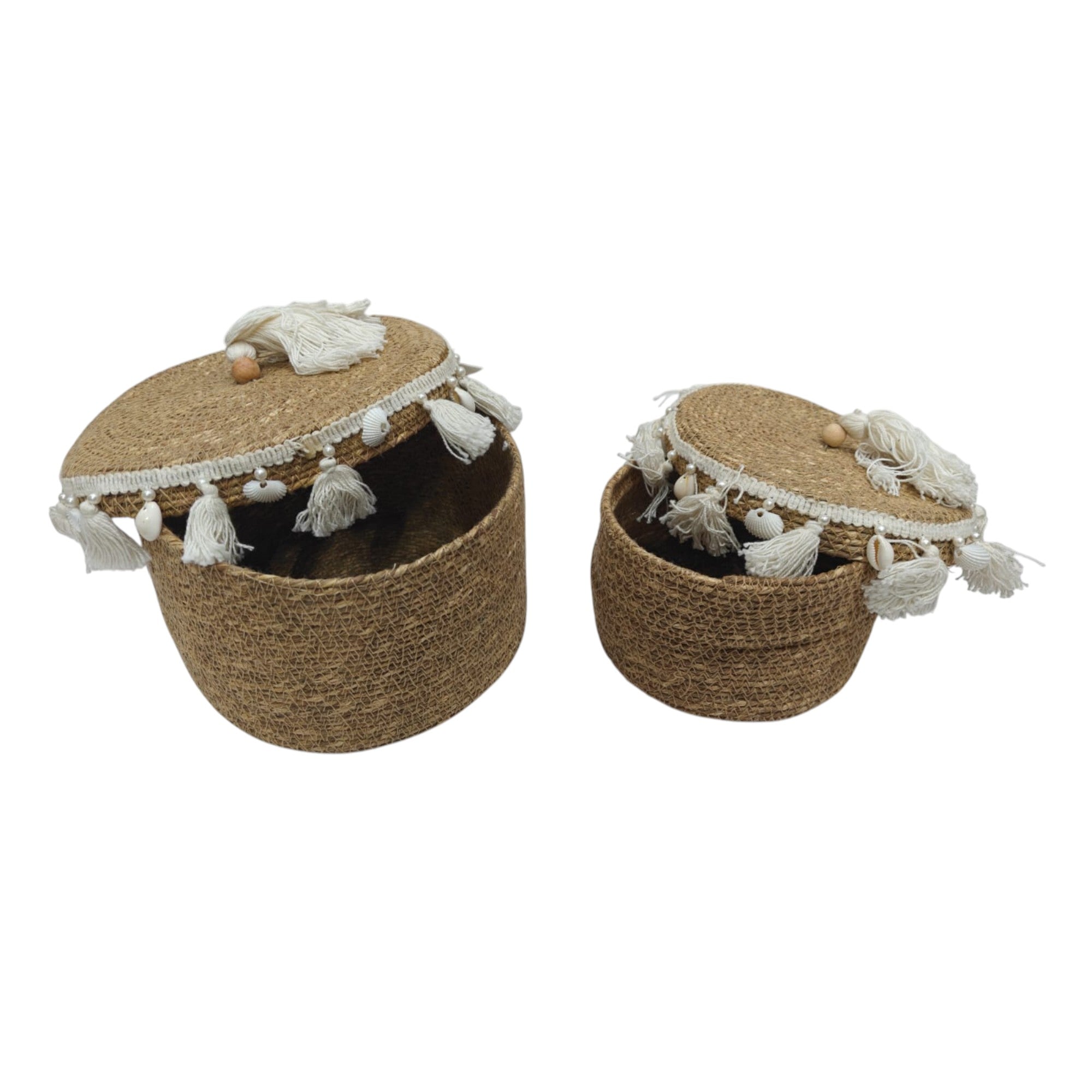 Set of 2 Seagrass Storage Baskets with Lid