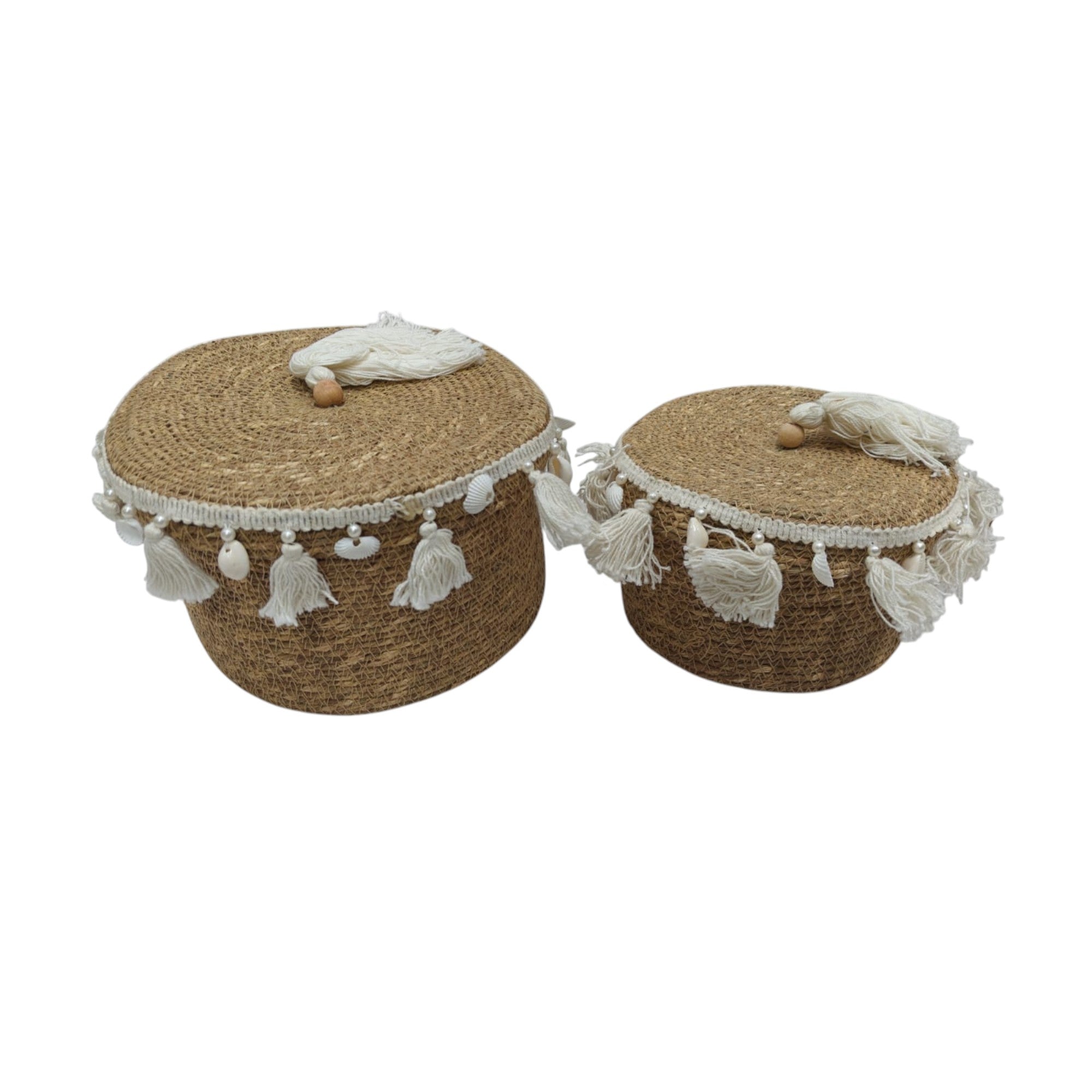  Set of 2 Seagrass Storage Baskets with Lid 