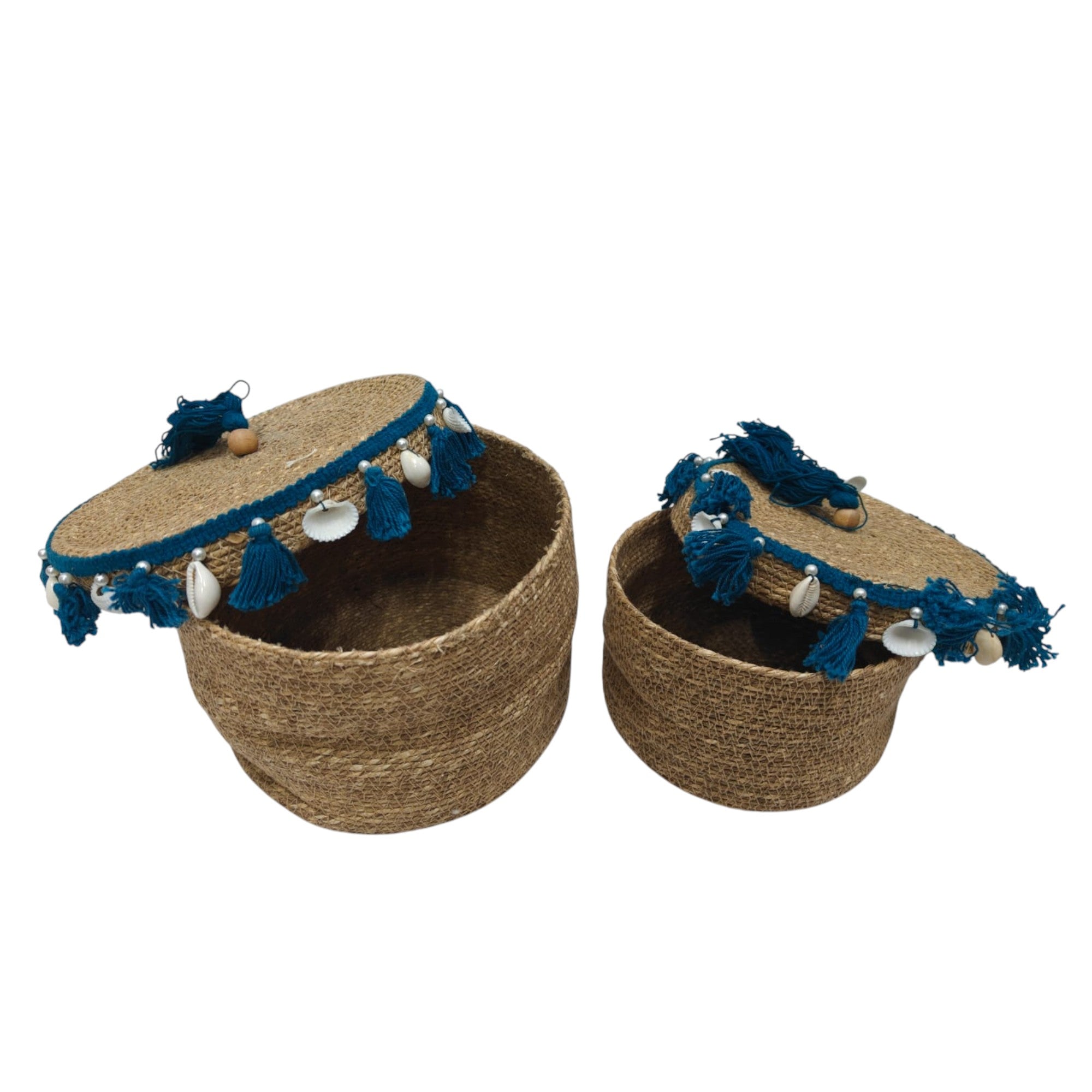  Set of 2 Seagrass Storage Baskets with Lid 