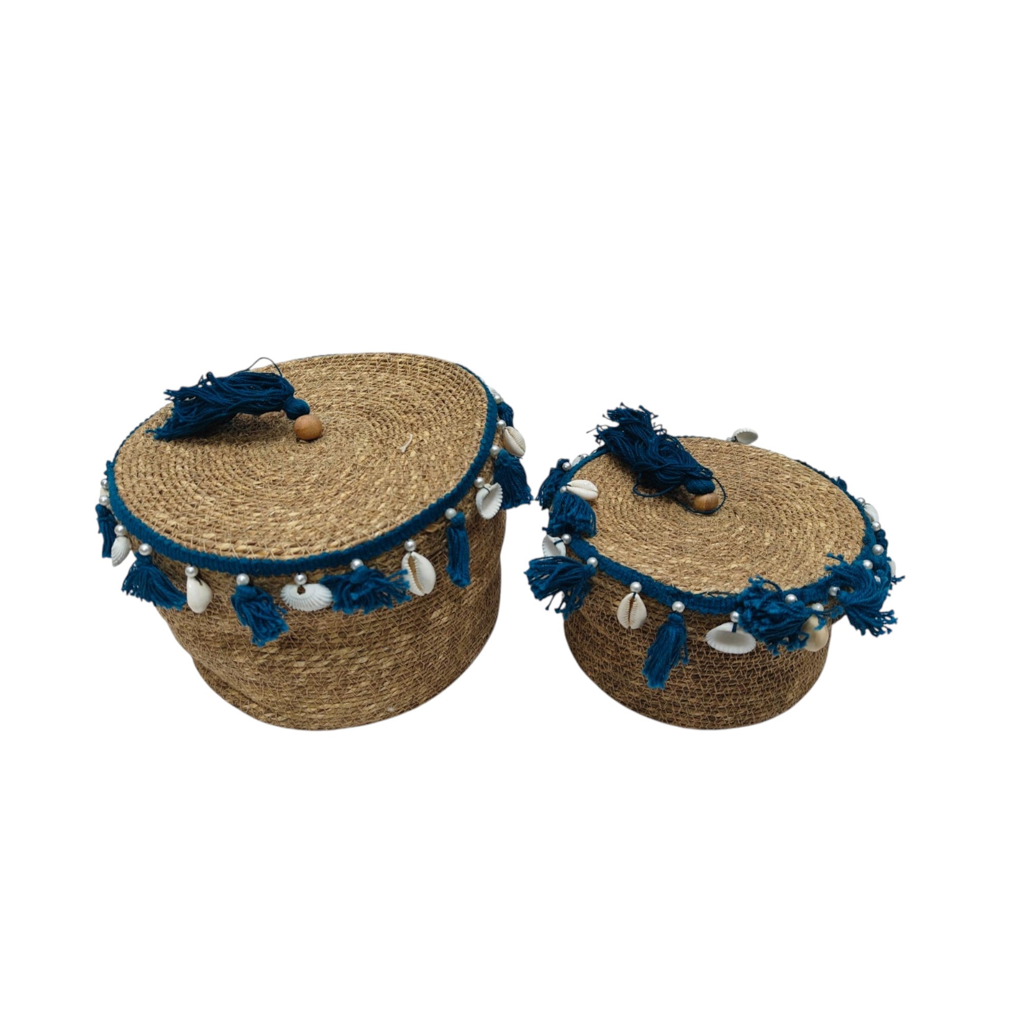 Set of 2 Seagrass Storage Baskets with Lid