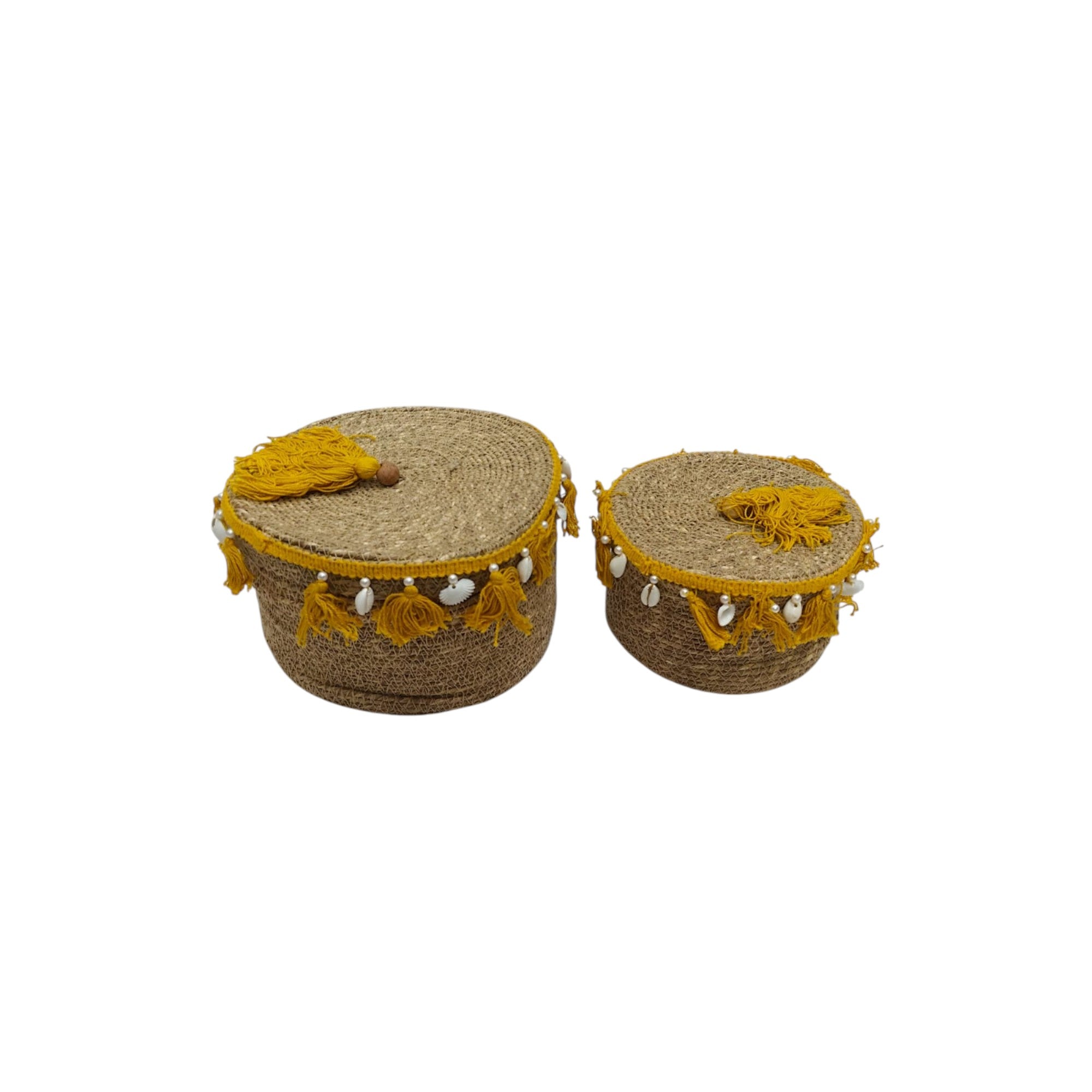  Seagrass Storage Baskets with Tassels & Cowrie Shells (Set of 2) 