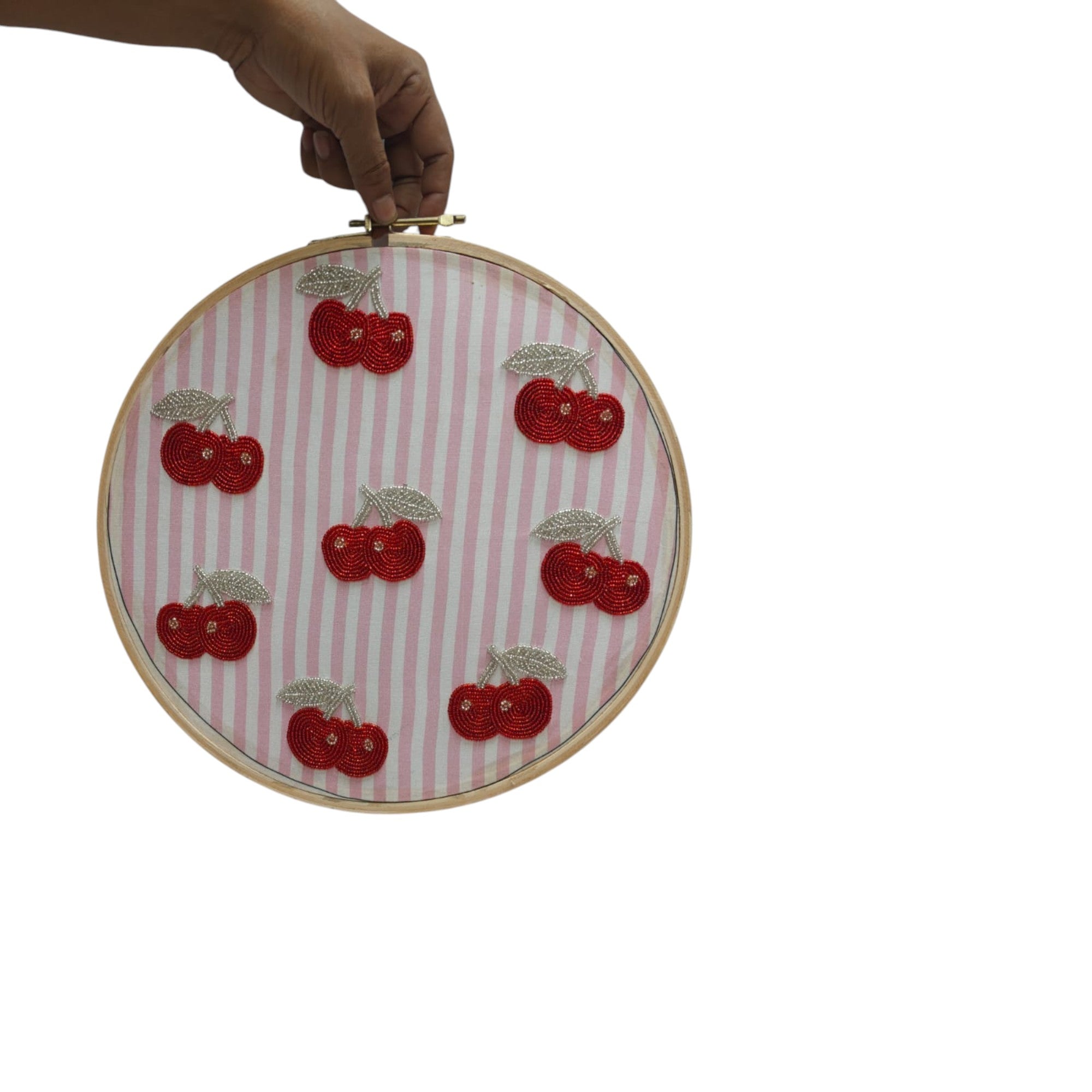  Sweet Cherry Beaded Embroidery Hoop Wall Art 