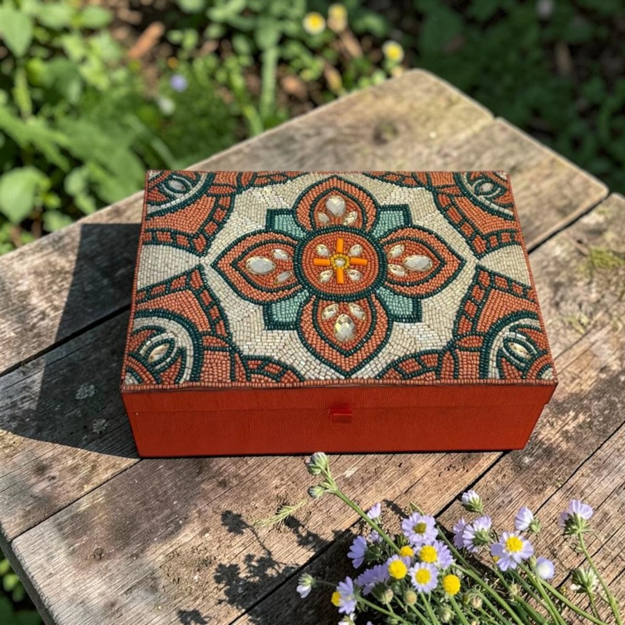 Multicolor Beaded Flower Look Jewellery Box