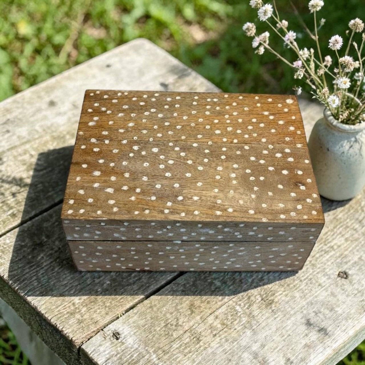 Wooden Polka-Dot Design Jewellery Box