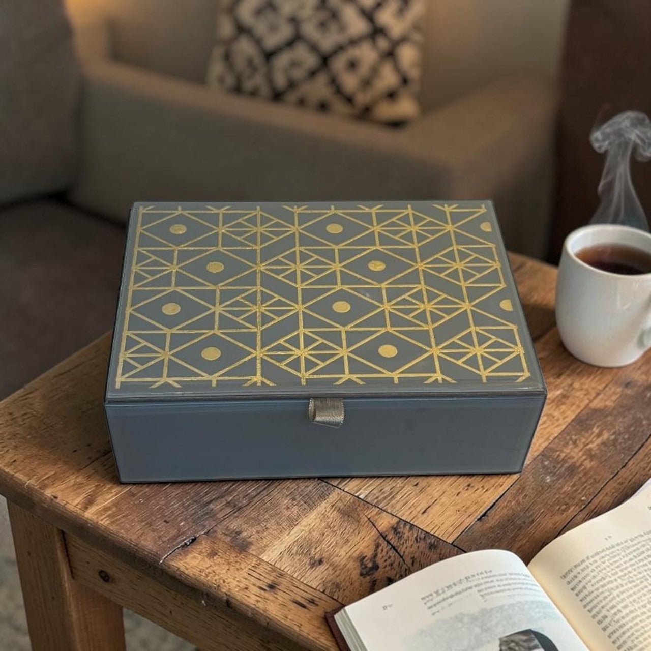 Glass Geometric Design Jewellery Box