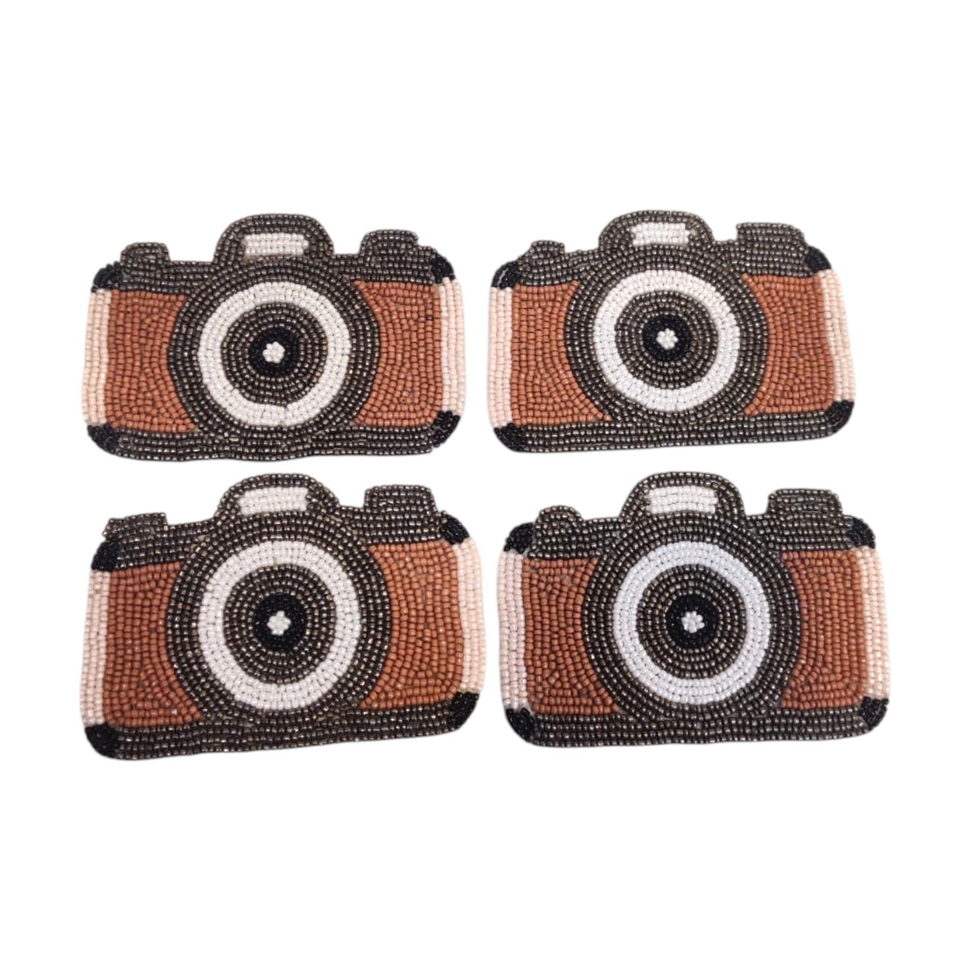 Beaded Car Design Coaster Set of Four (BROWN)