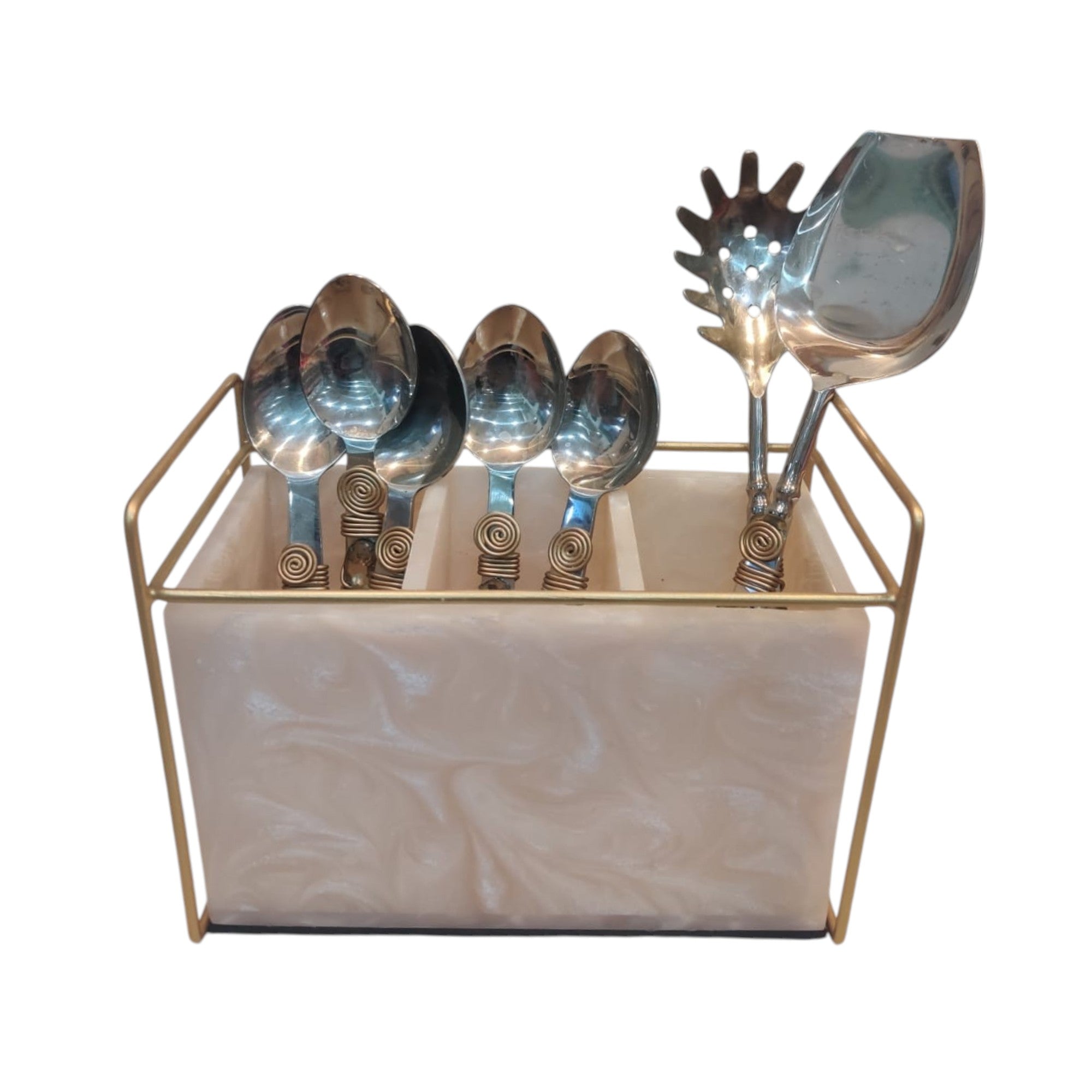 Premium Ivory Resin Cutlery Holder With Three Partition