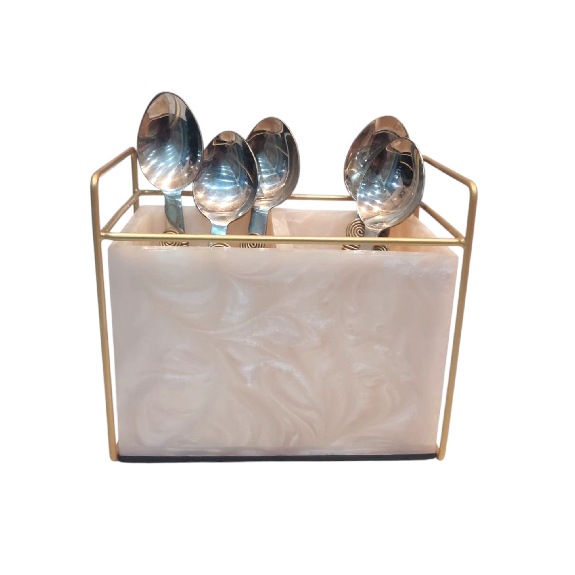 Premium Ivory Resin Cutlery Holder With Two Partition