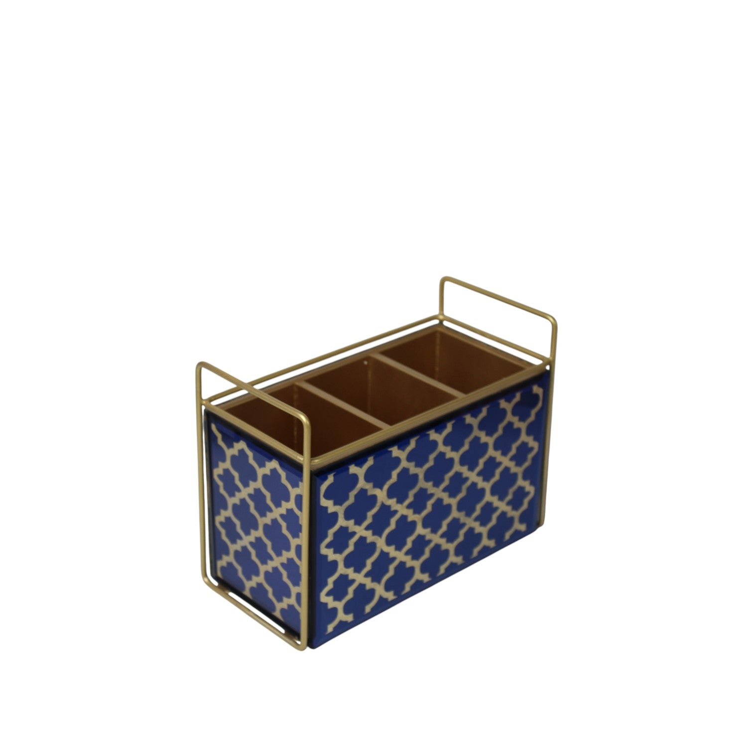 Premium Blue & Golden 3-Compartment Cutlery Holder for Dining Table