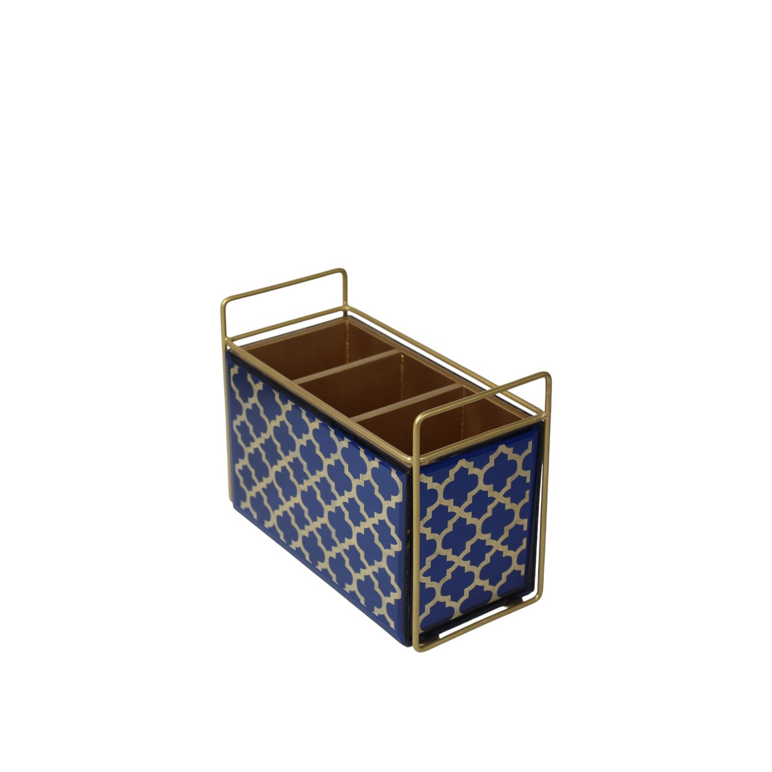 Premium Blue & Golden 3-Compartment Cutlery Holder for Dining Table