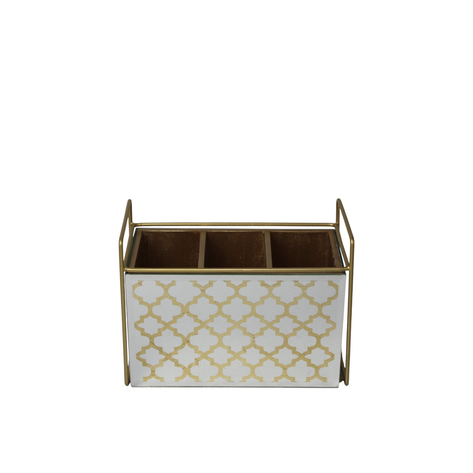 Premium White & Golden 3-Compartment Cutlery Holder for Dining Table