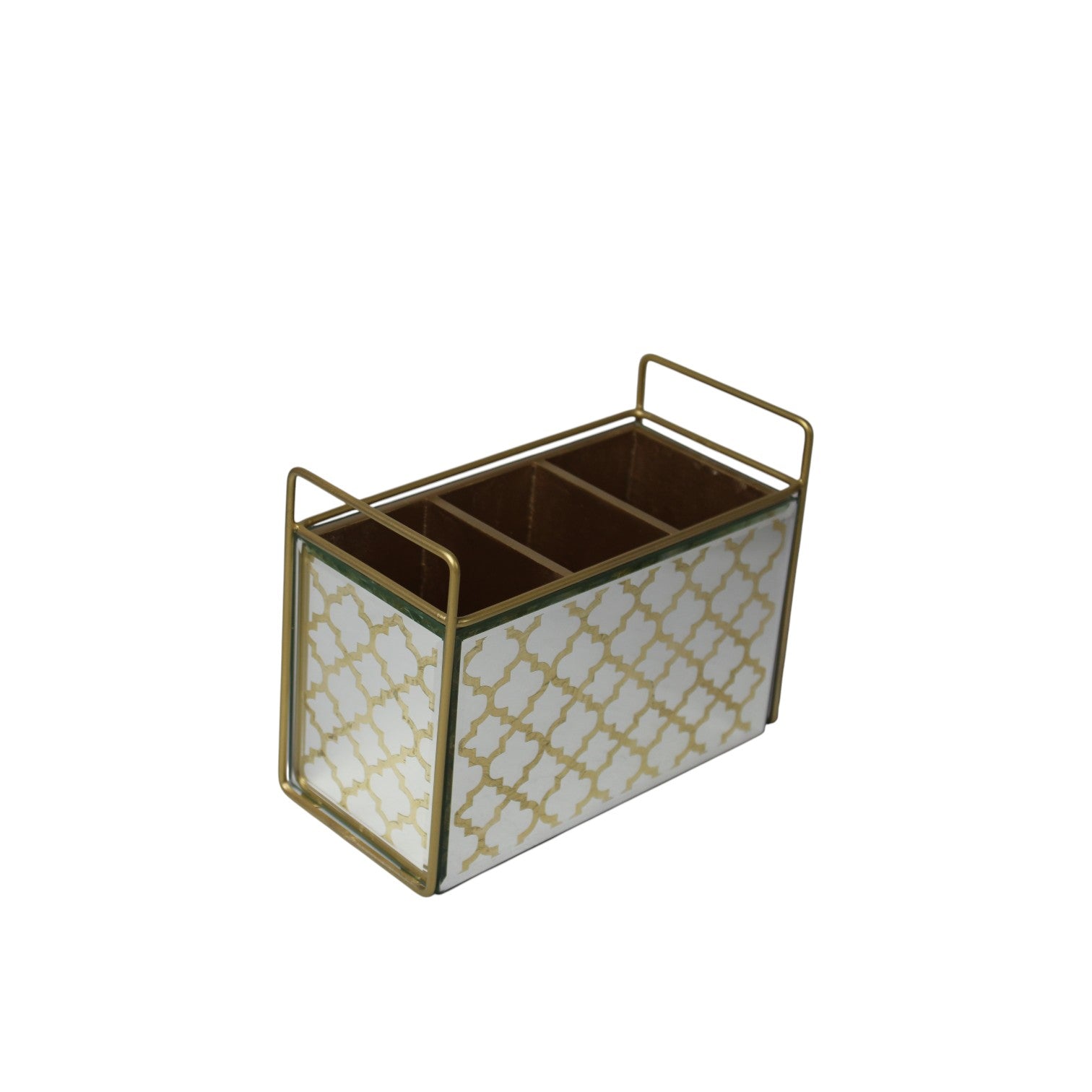 Premium White & Golden 3-Compartment Cutlery Holder for Dining Table