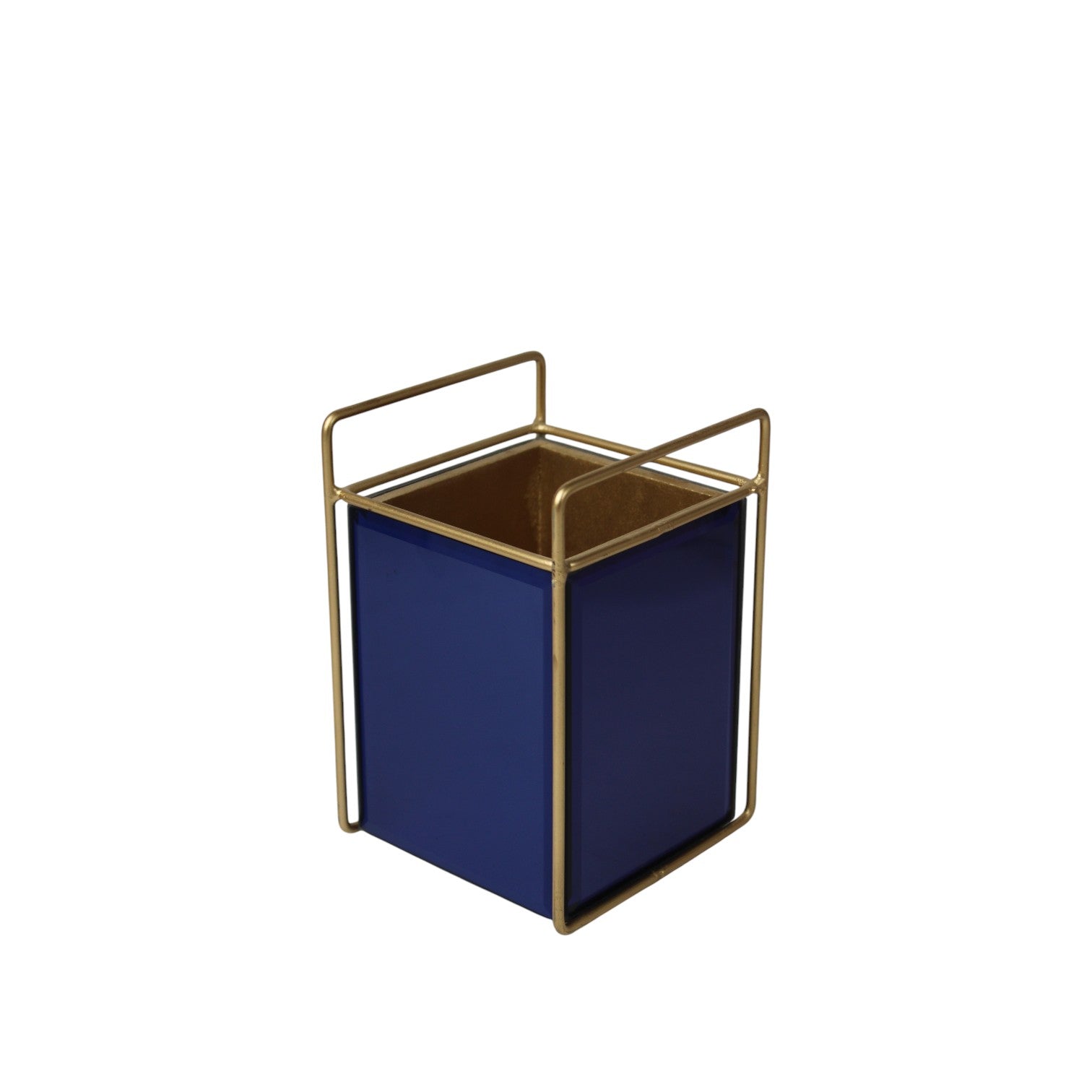 Modern Blue Cutlery Holder with Gold Metal Frame