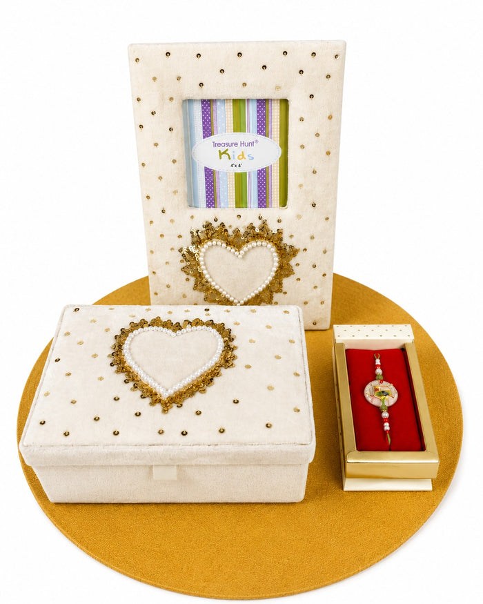 Heart Design Hand-Embroidered Rakhi Hamper