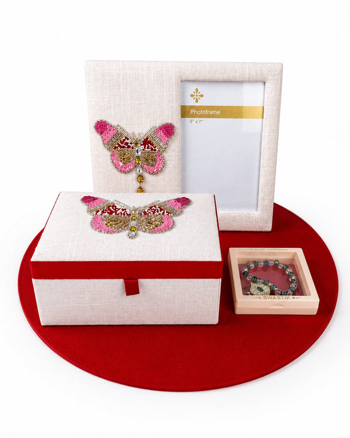 Butterfly Design Hand-Embroidered Rakhi Hamper