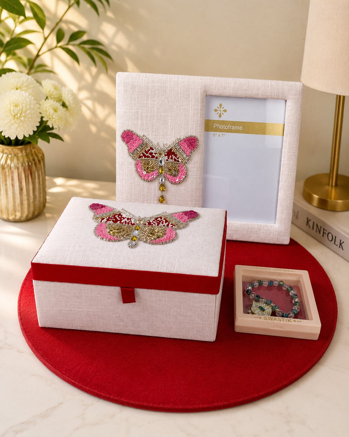 Butterfly Design Hand-Embroidered Rakhi Hamper