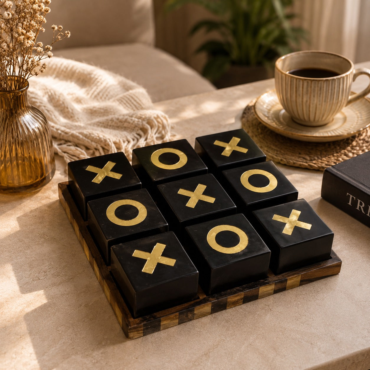 Luxury Tic Tac Toe Game Set | Black & Gold Decorative Game