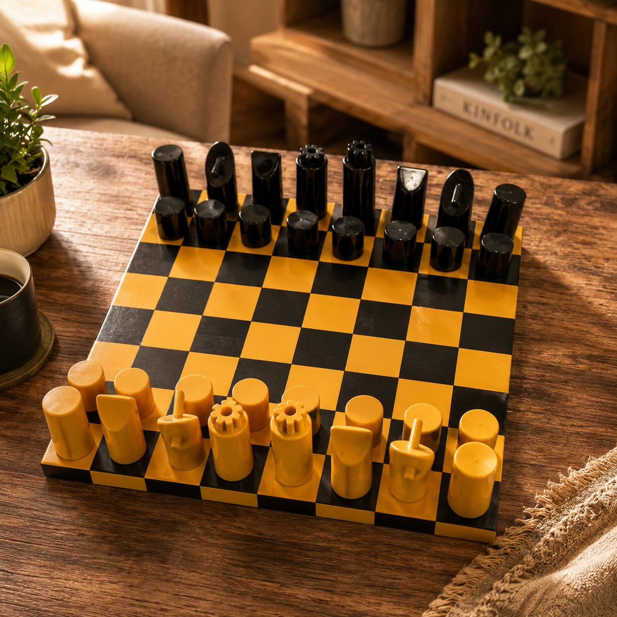 Handcrafted Chess Board Set in Yellow & Black