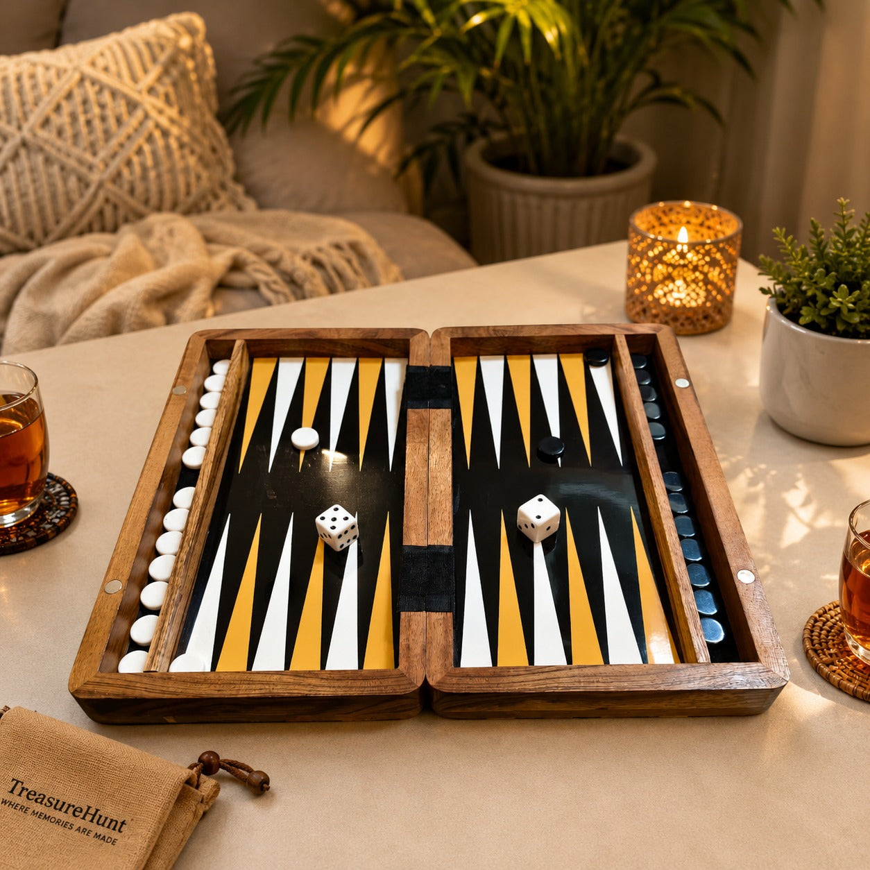 Luxury Wooden Backgammon Set | Foldable Travel Board Game with Dice & Playing Pieces