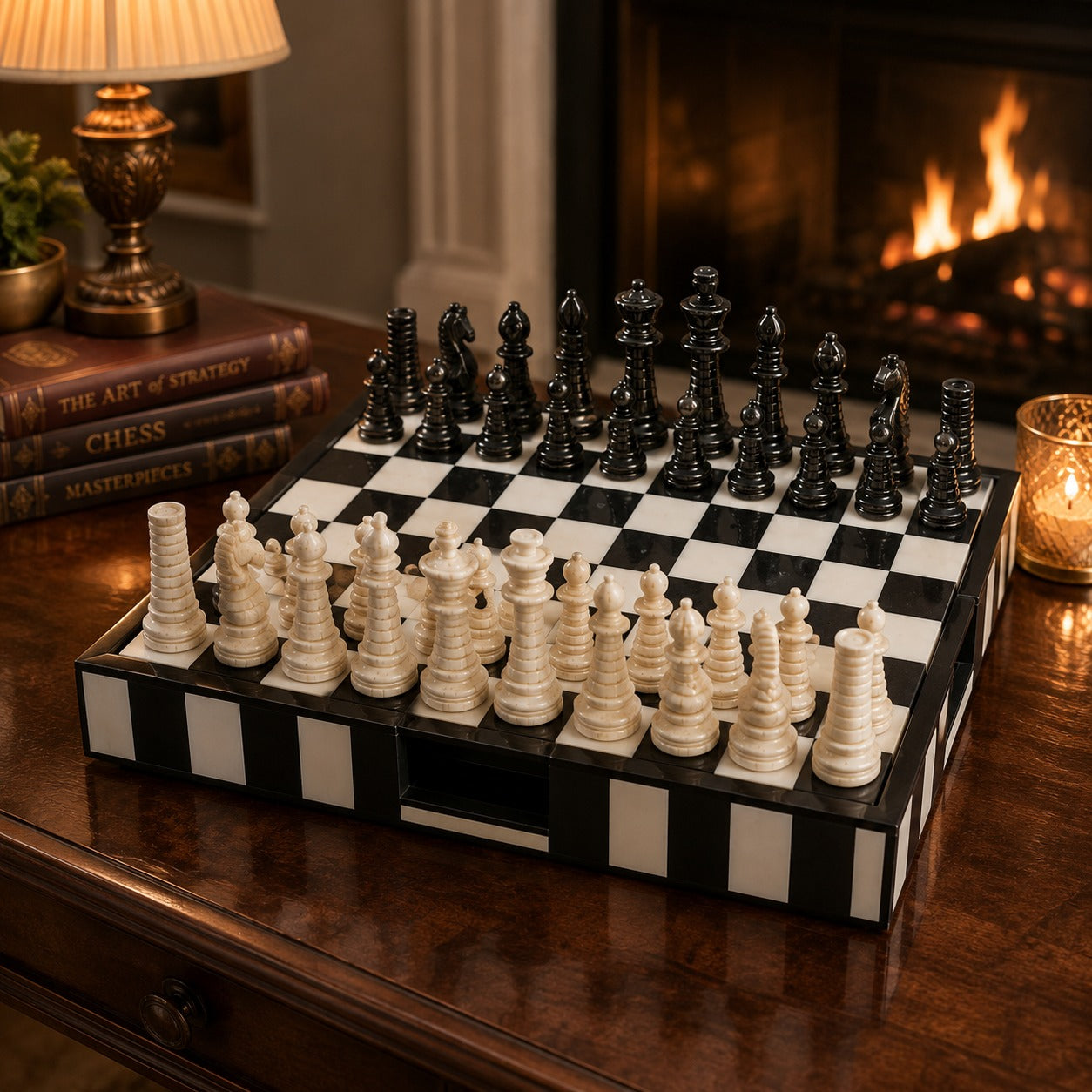 Luxury Handcrafted Black & White Chess Set