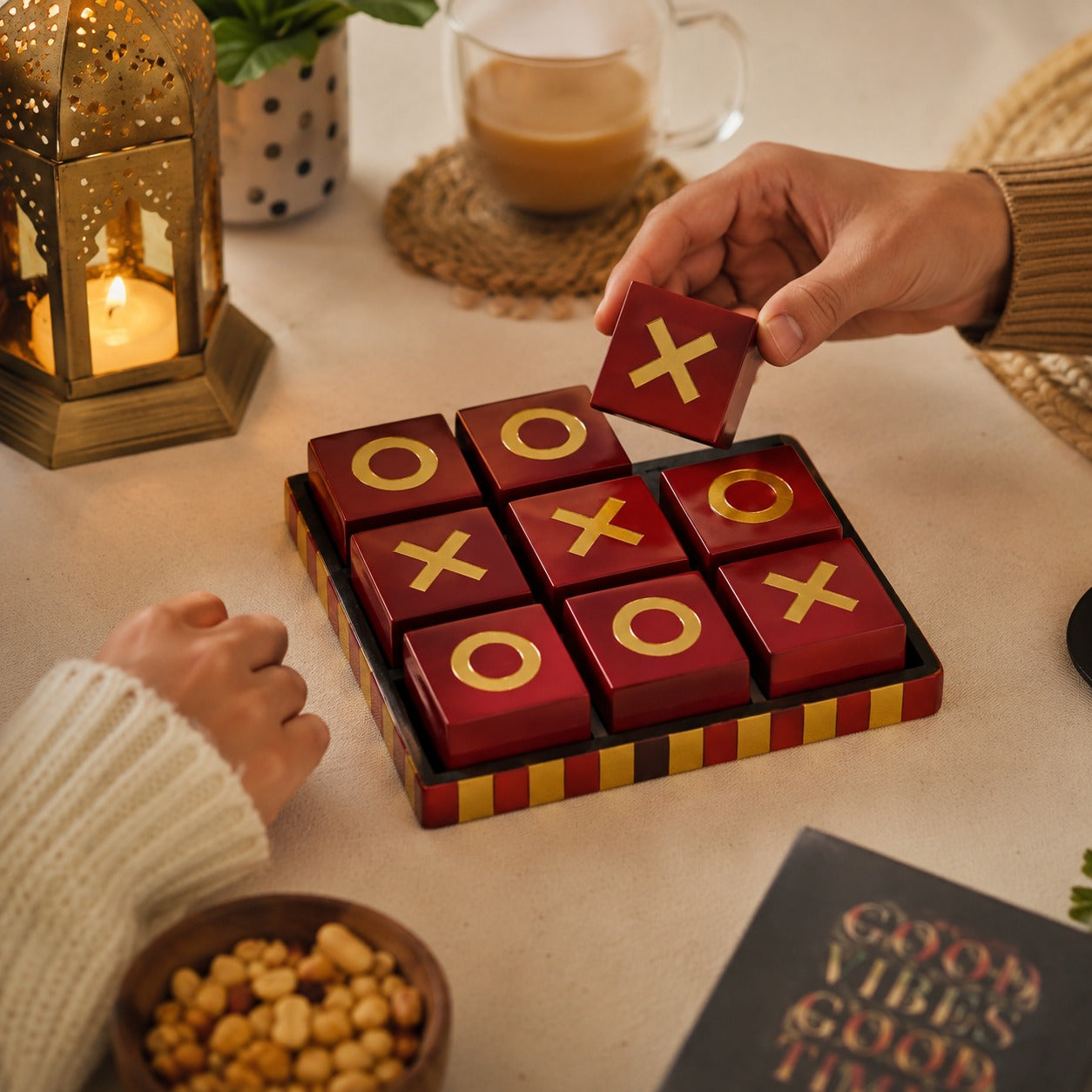 Luxury Tic Tac Toe Game Set | Red & Gold Decorative Game