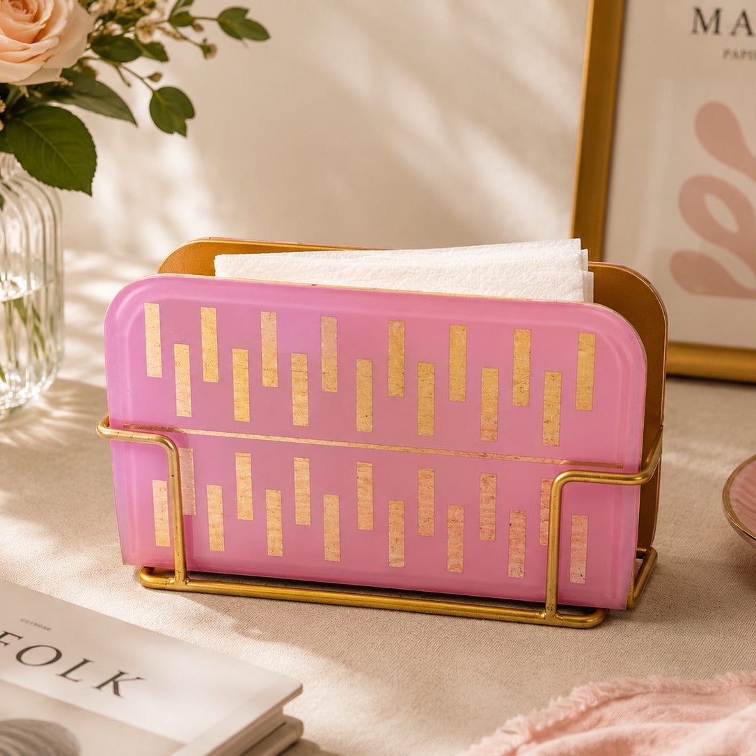 Elegant Pink & Gold Metal Tissue Holder