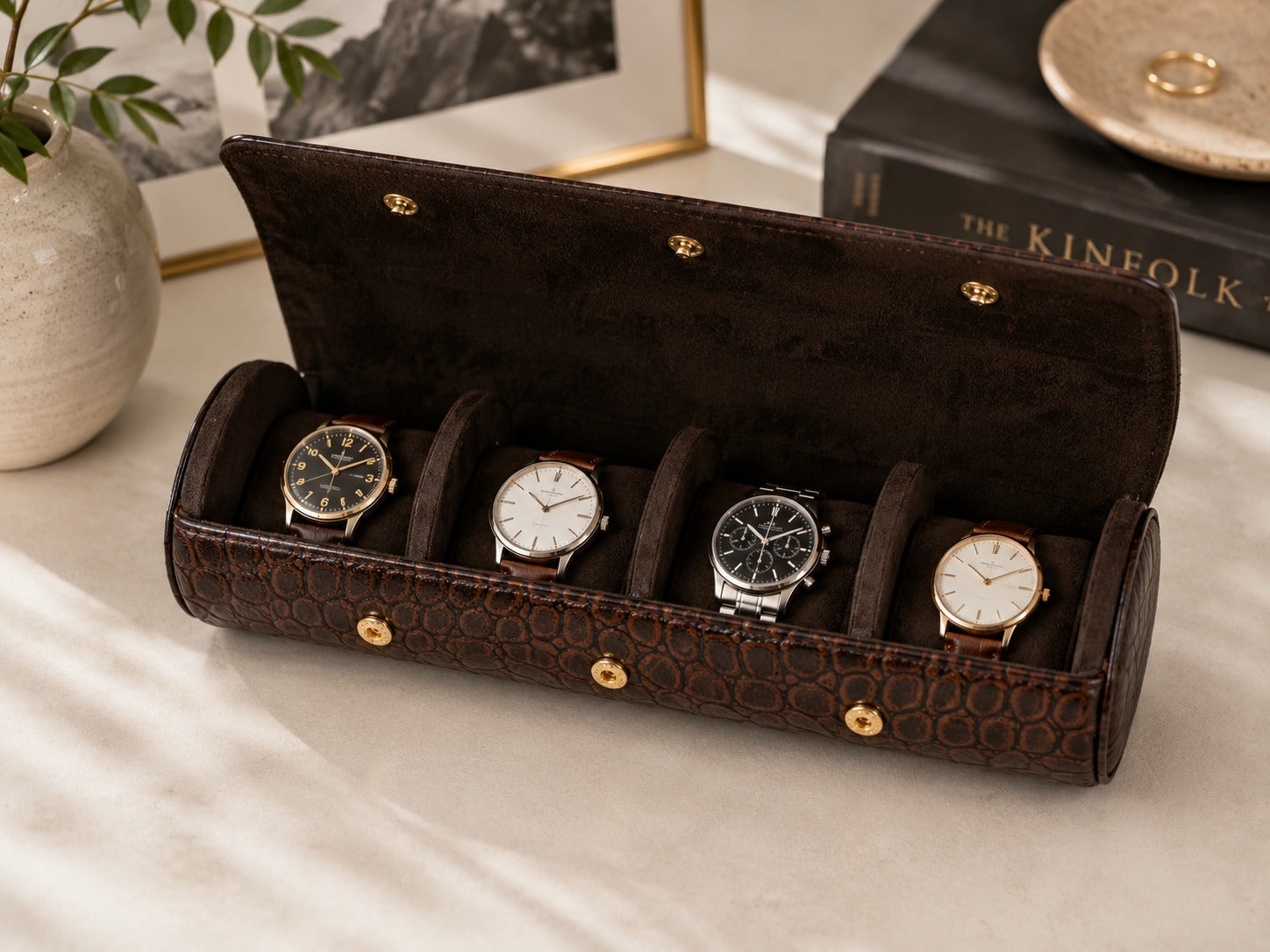 Premium 4-Slot Watch Storage Case – Luxury Faux Leather Watch Organizer Box