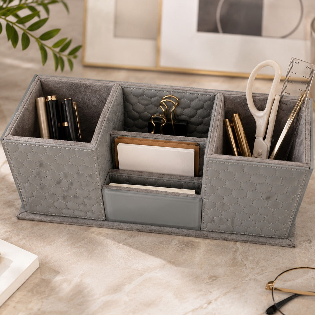 Premium Leather Desk Organizer – Multi-Compartment Office Supplies Holder