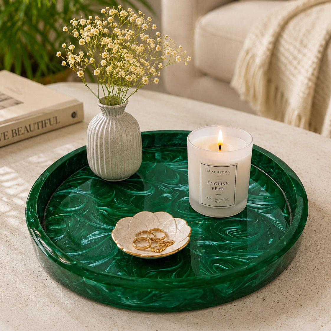 Premium Decorative Serving Tray – Luxury Round Vanity Organizer Tray