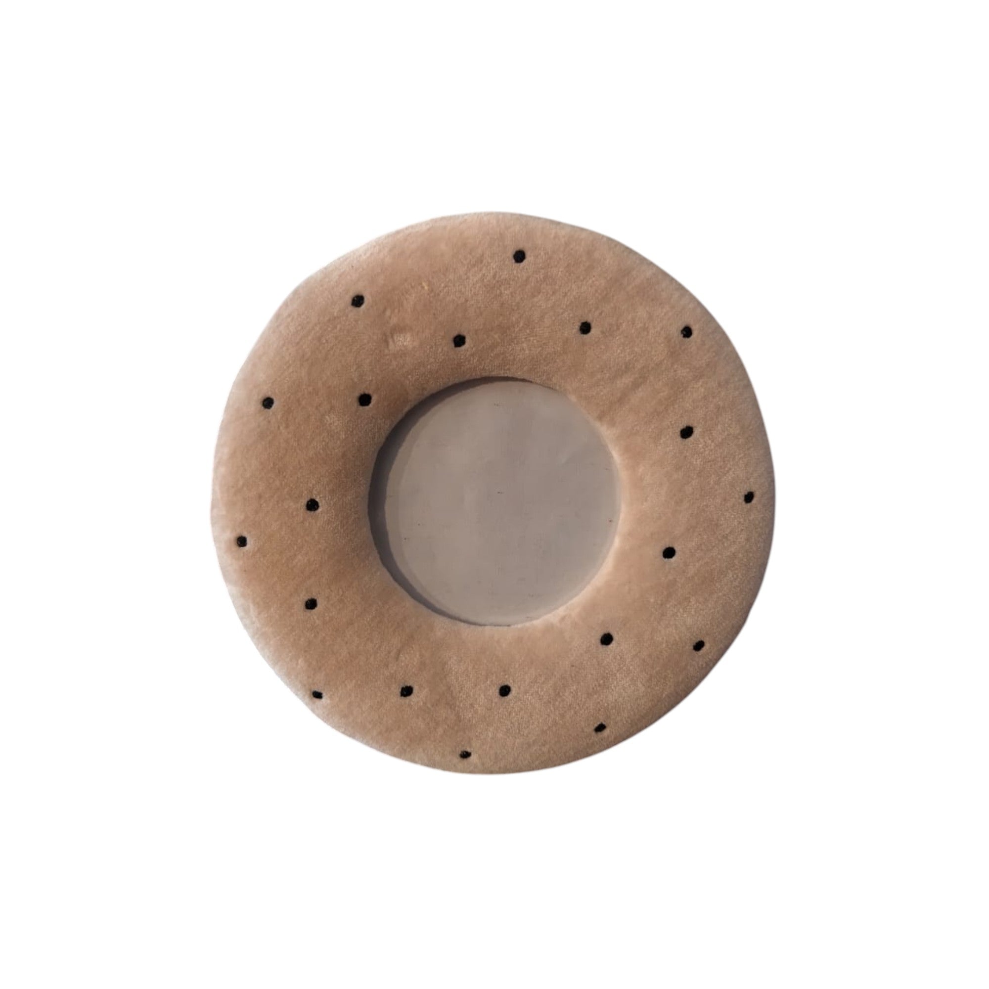 Beige Velvet Round Photo Frame with Black Stud