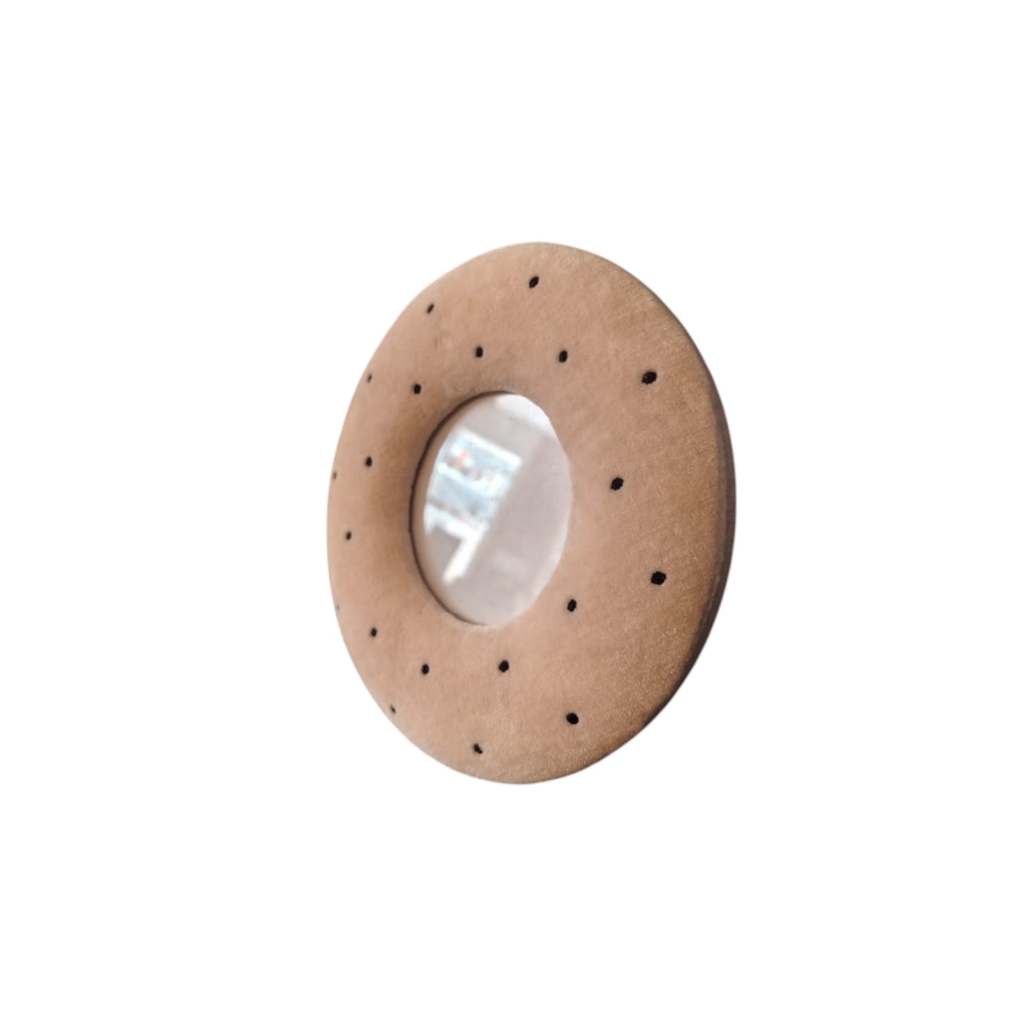 Beige Velvet Round Photo Frame with Black Stud